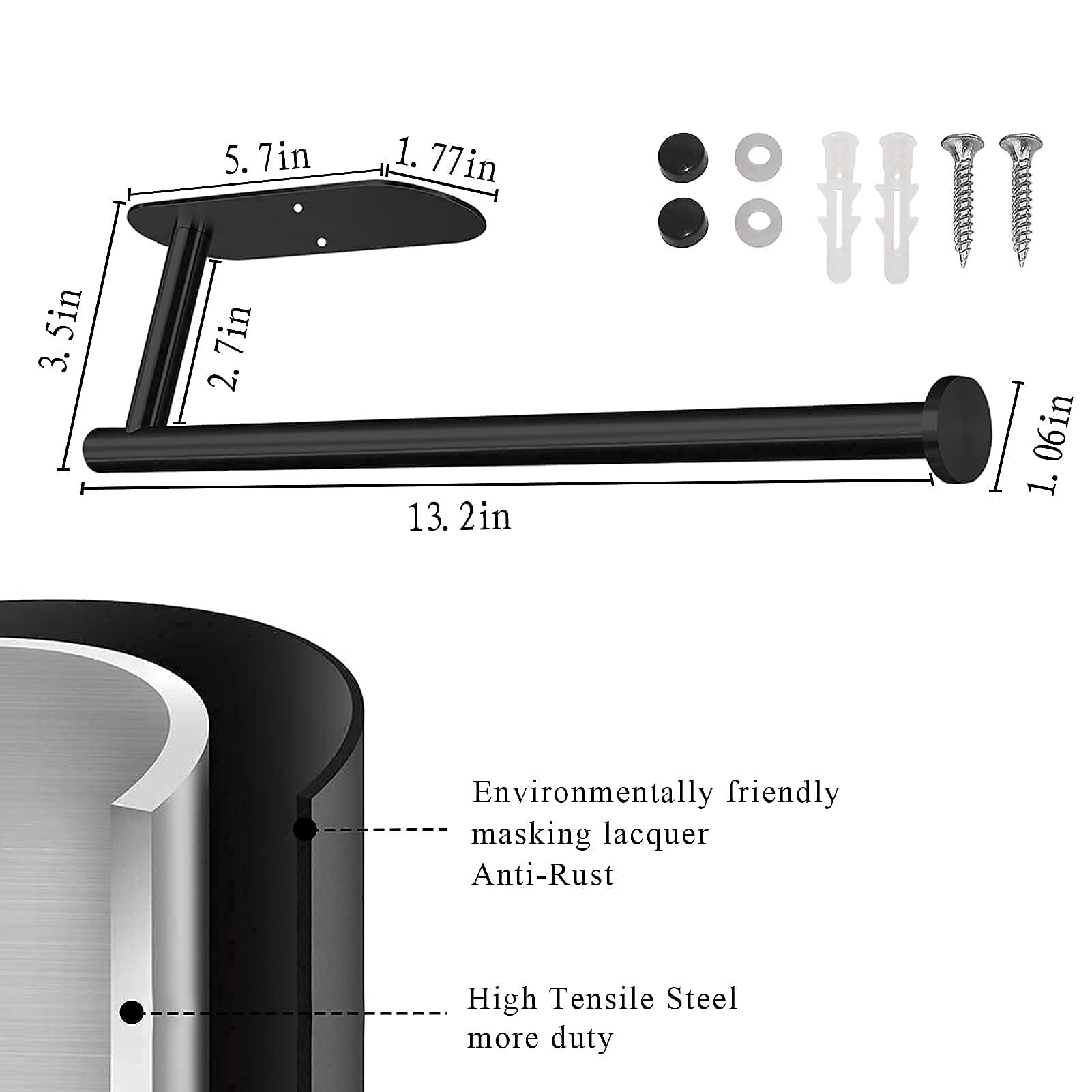 Under Cabinet Paper Towel Holder - Matt Black Self-Adhesive Bathroom & Kitchen Organizer, Horizontal/Vertical Wall Mount for Countertop - Perfect for Small Spaces & RV Use