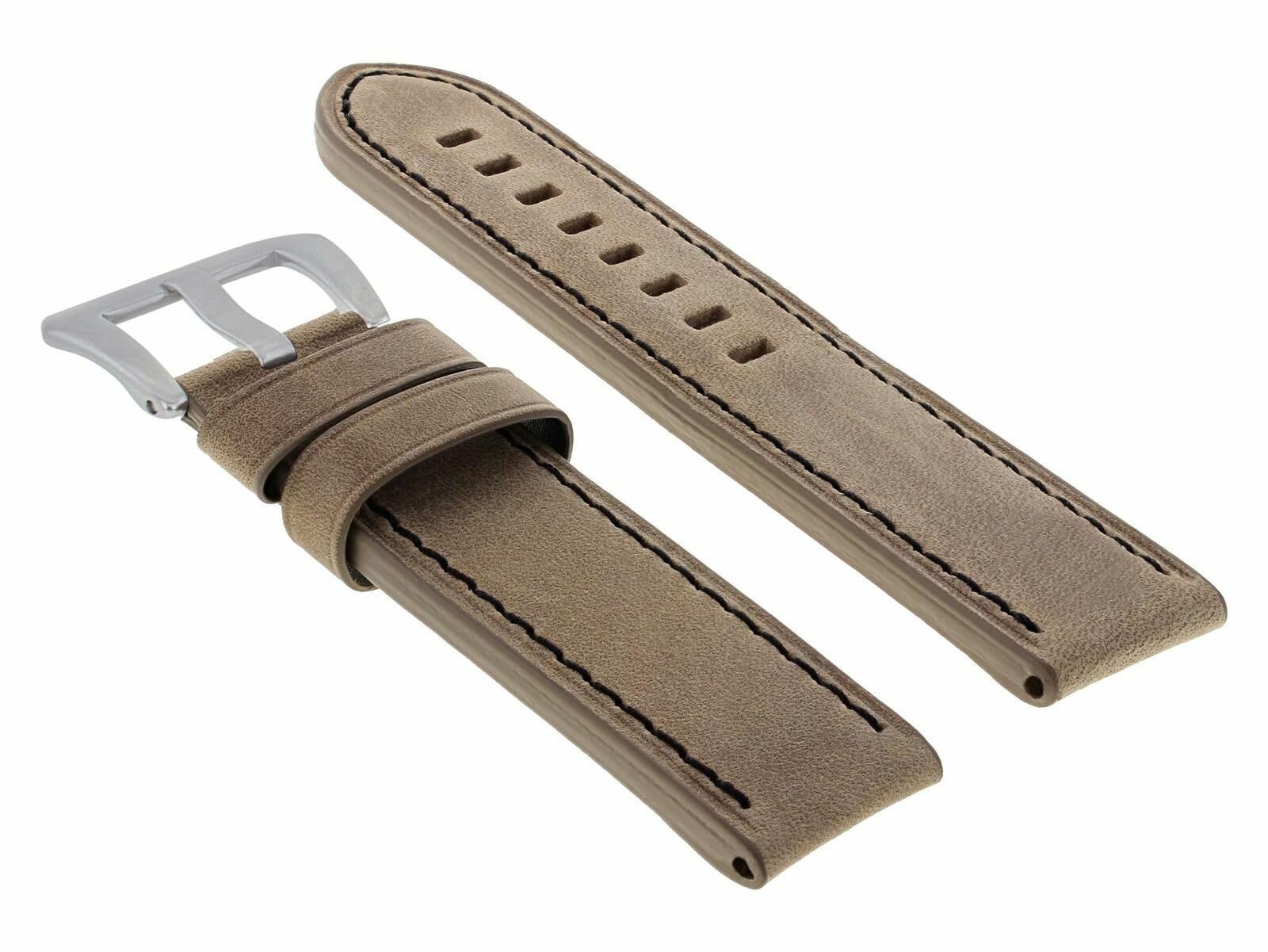 24mm Genuine Cow Leather Watch Band Strap for Breitling Navitimer & Colt - Black Stitching Replacement Strap | Durable & Comfortable for Daily Wear, Business & Casual Occasions