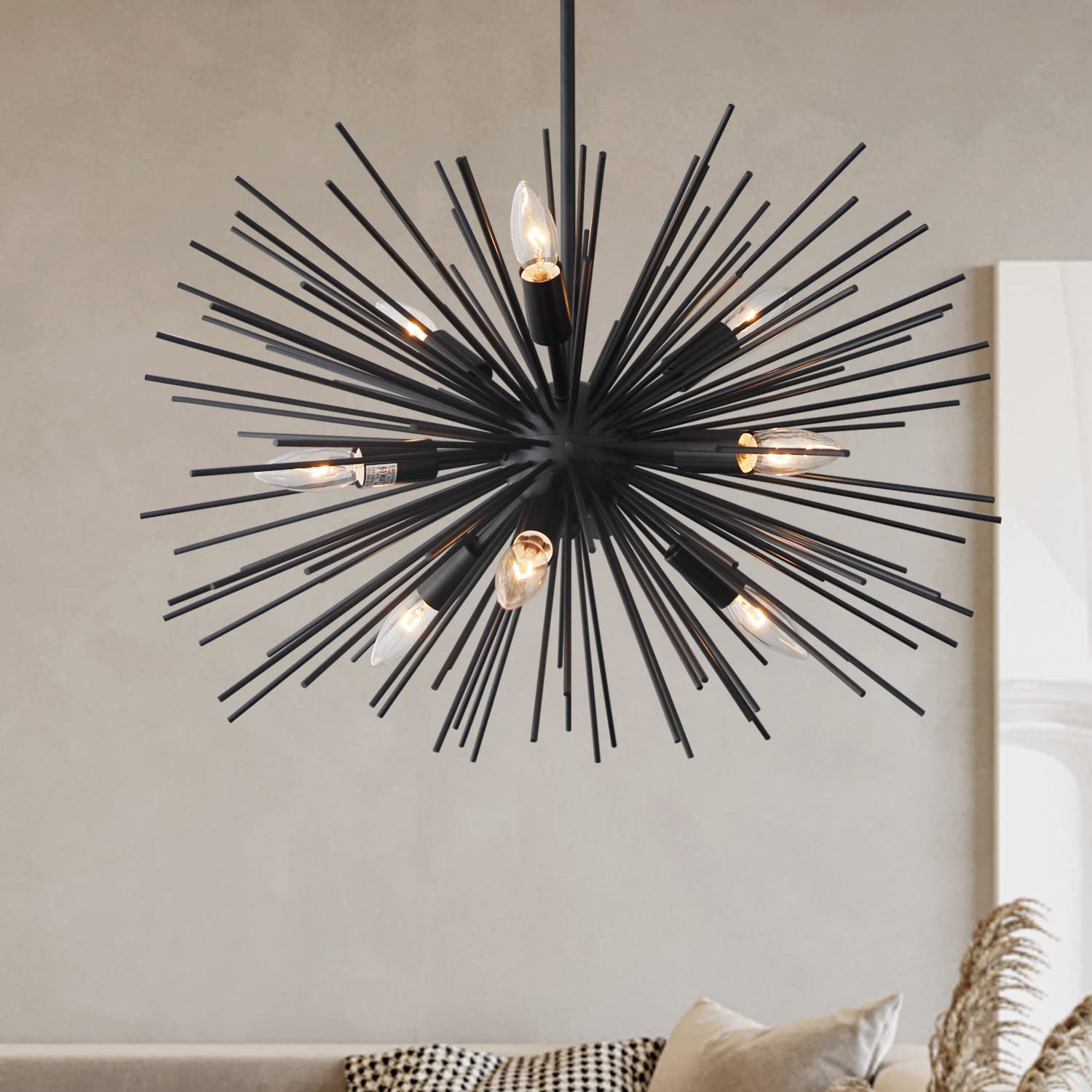 Modern Black Sputnik Chandelier - 9-Light Dining Room Ceiling Fixture with Solid Metal Construction (24 Inch, 13LB) - Perfect for Living Room, Bedroom, Foyer & Kitchen Lighting Decor