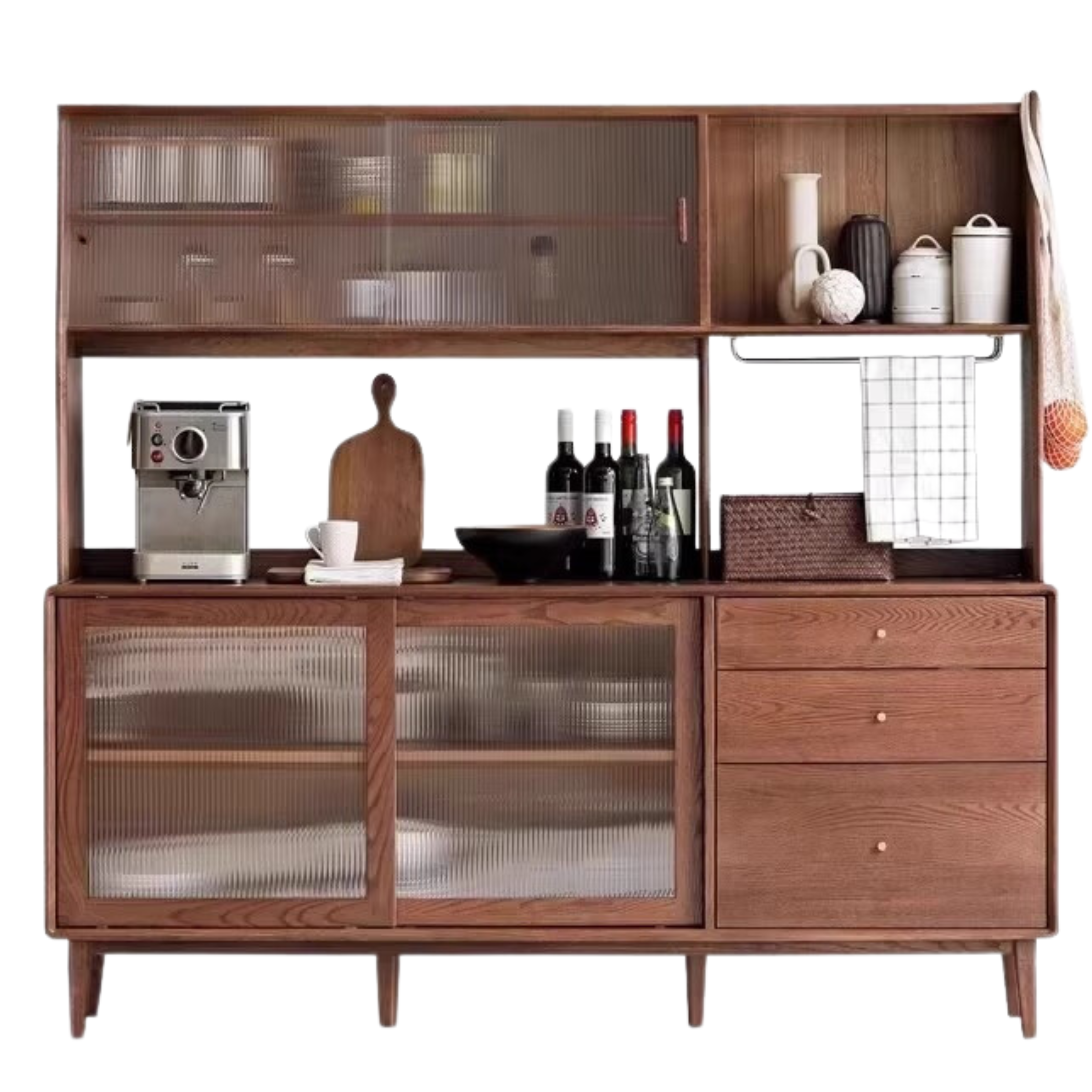 Solid Oak Wood Sideboard Buffet Cabinet - Rustic Farmhouse Dining Room Storage for Dishes, Linens & Entertaining Essentials