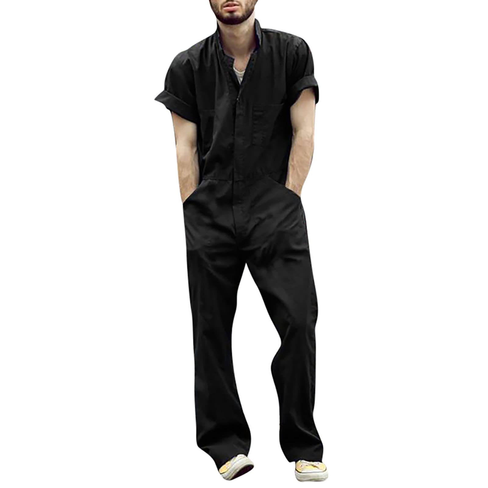 Stylish Women's Zip-Front Dungaree Jumpsuit - Elegant Lapel Overalls for Office & Casual Wear | UK Size L | 2023 Trendy Romper Playsuit for Work & Everyday Outfits