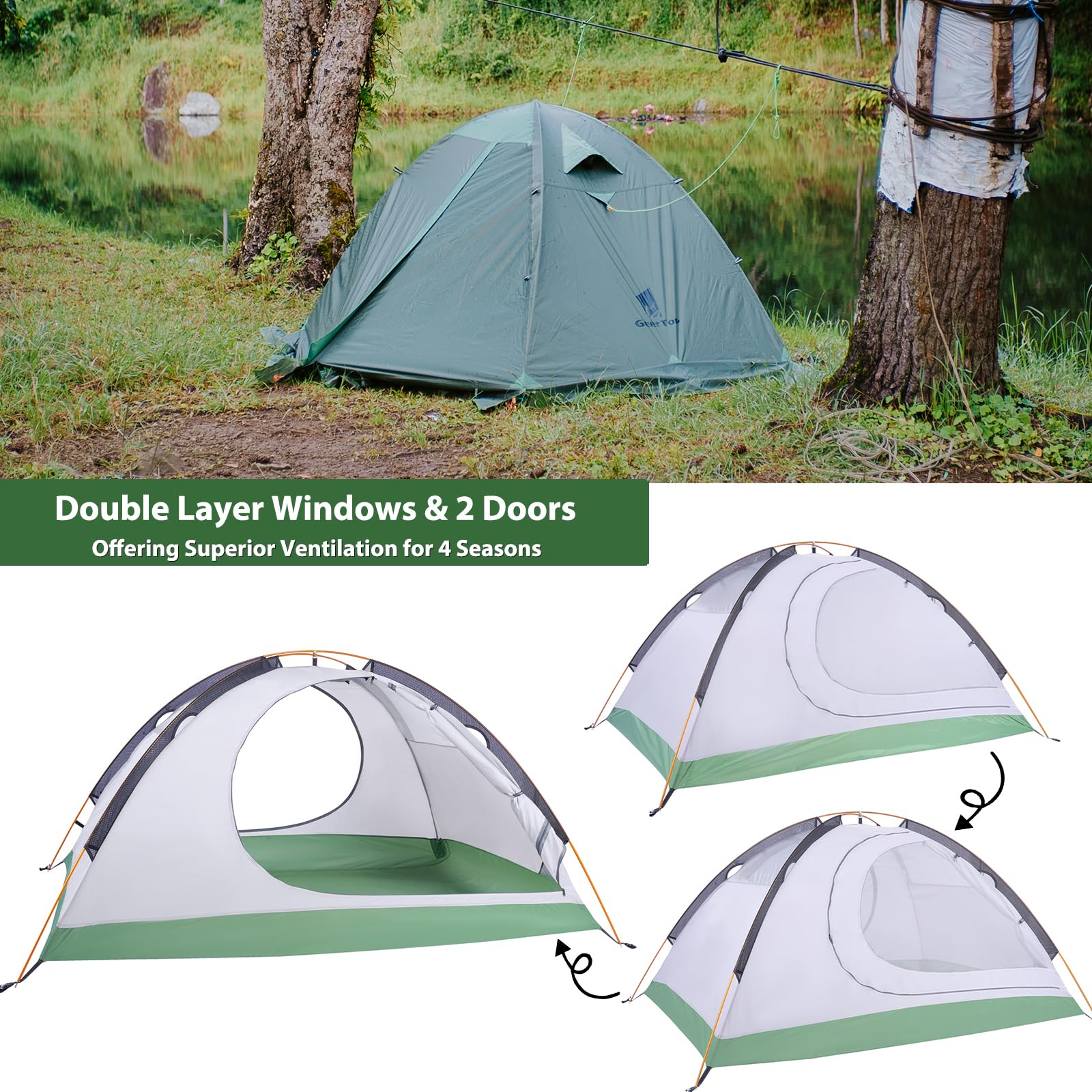 GEERTOP Ultralight 2-Person Backpacking Tent - 4 Season Waterproof Camping Tent with Double Layer for Cold Weather - Easy Setup for Family Camping, Hiking, Hunting & Mountaineering - Perfect for Outdoor Adventures & Travel