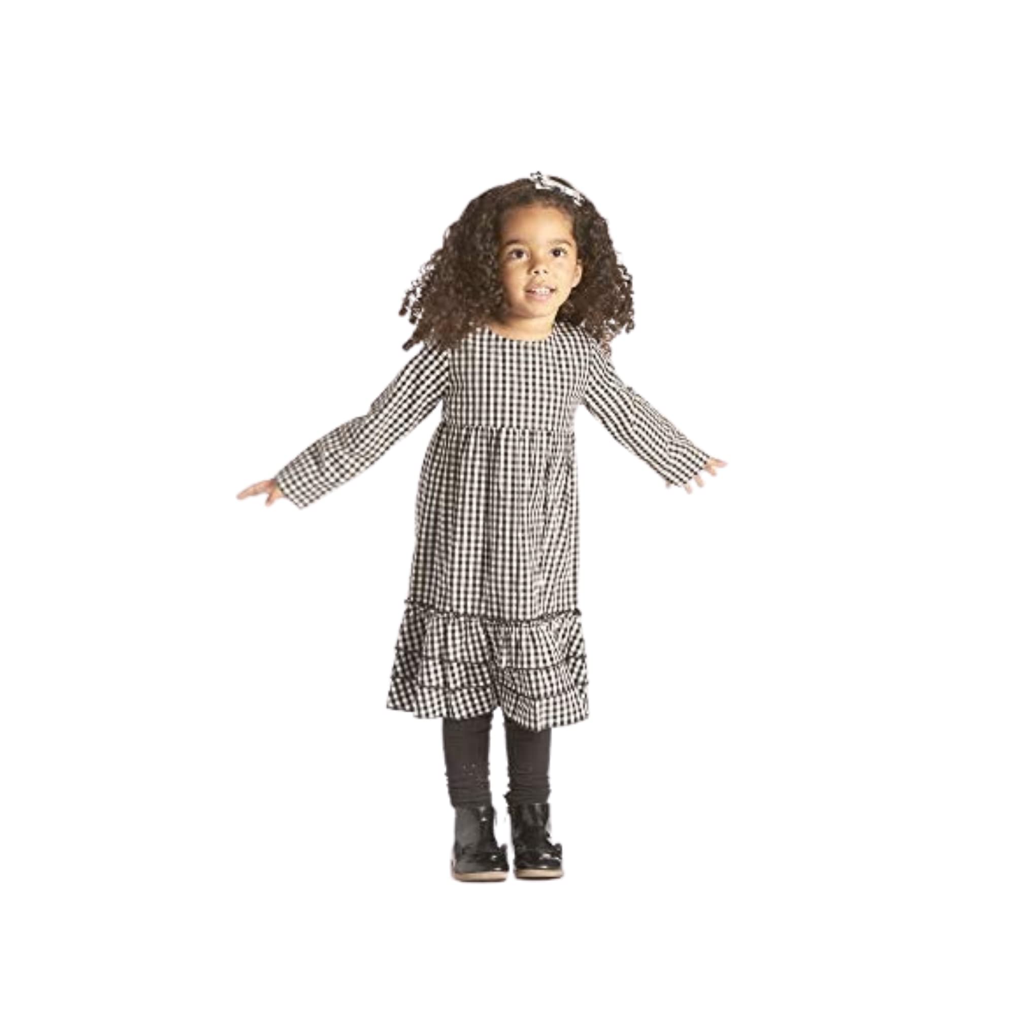 Buffalo Plaid Dress for Toddler Girls - Black, White & Red Checkered Outfit - Cute & Comfortable Toddler Dress for Holidays, Photos & Playdates