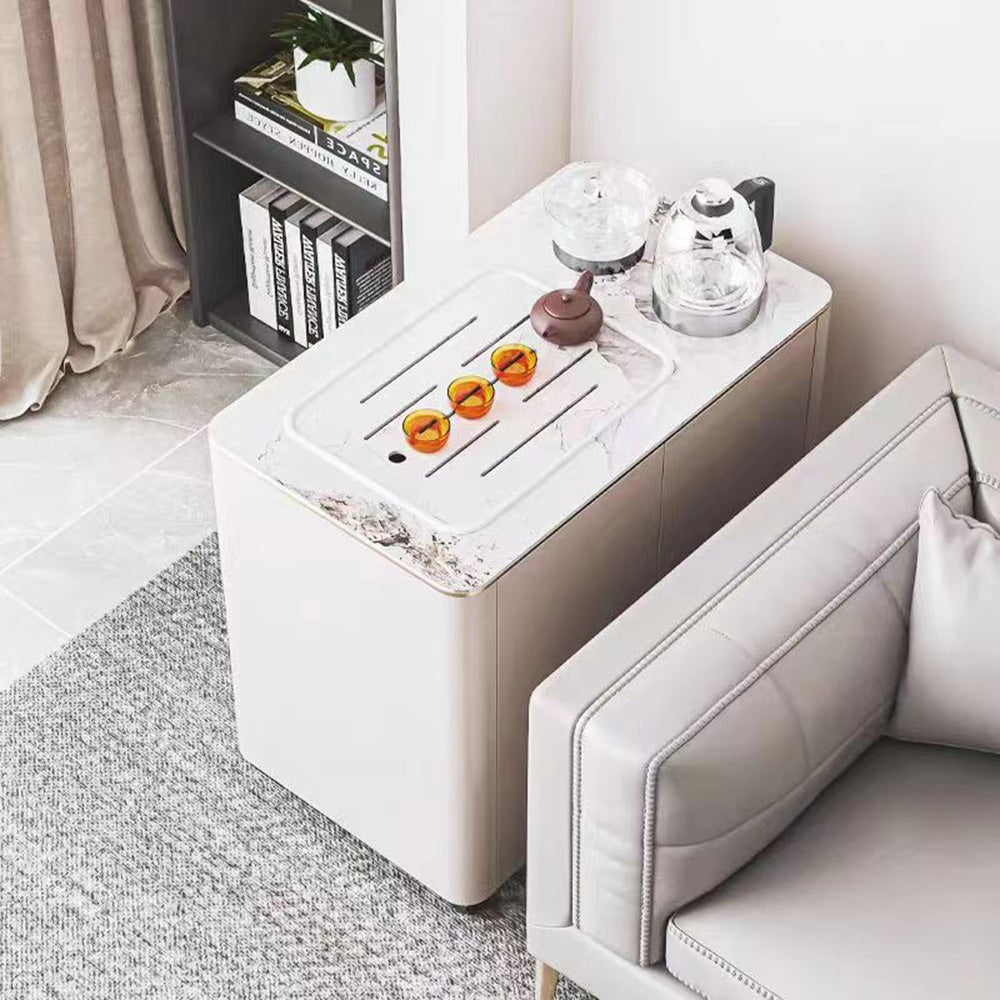 Premium White Rock Slabs Movable Tea Table - Natural Stone Coffee Table for Living Room, Patio & Garden - Durable & Stylish Home Decor