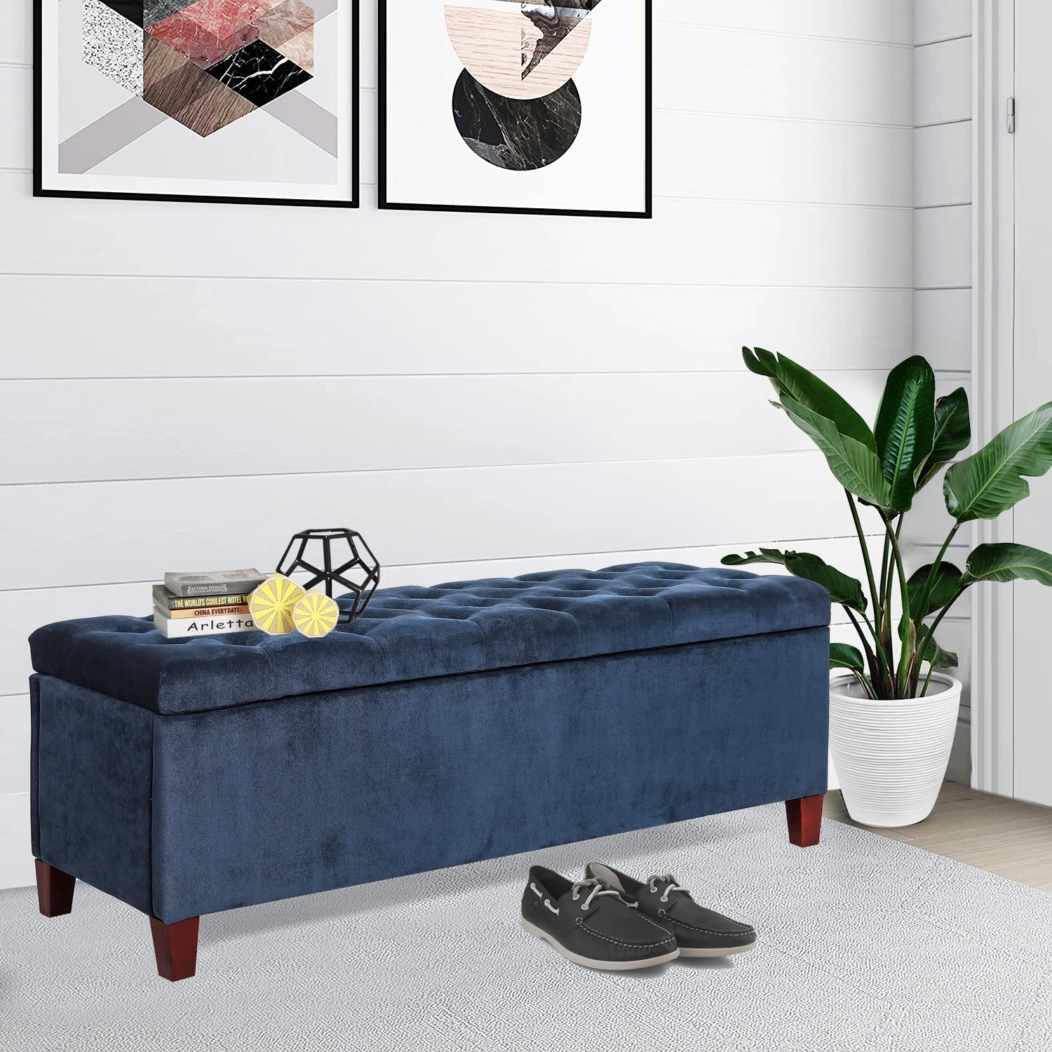 DIY Storage Ottoman Bench - Button Tufted Footrest, Toy Chest & Coffee Table for Living Room, Bedroom & Entryway | Navy Blue | Multi-Functional Furniture for Home Organization & Extra Seating