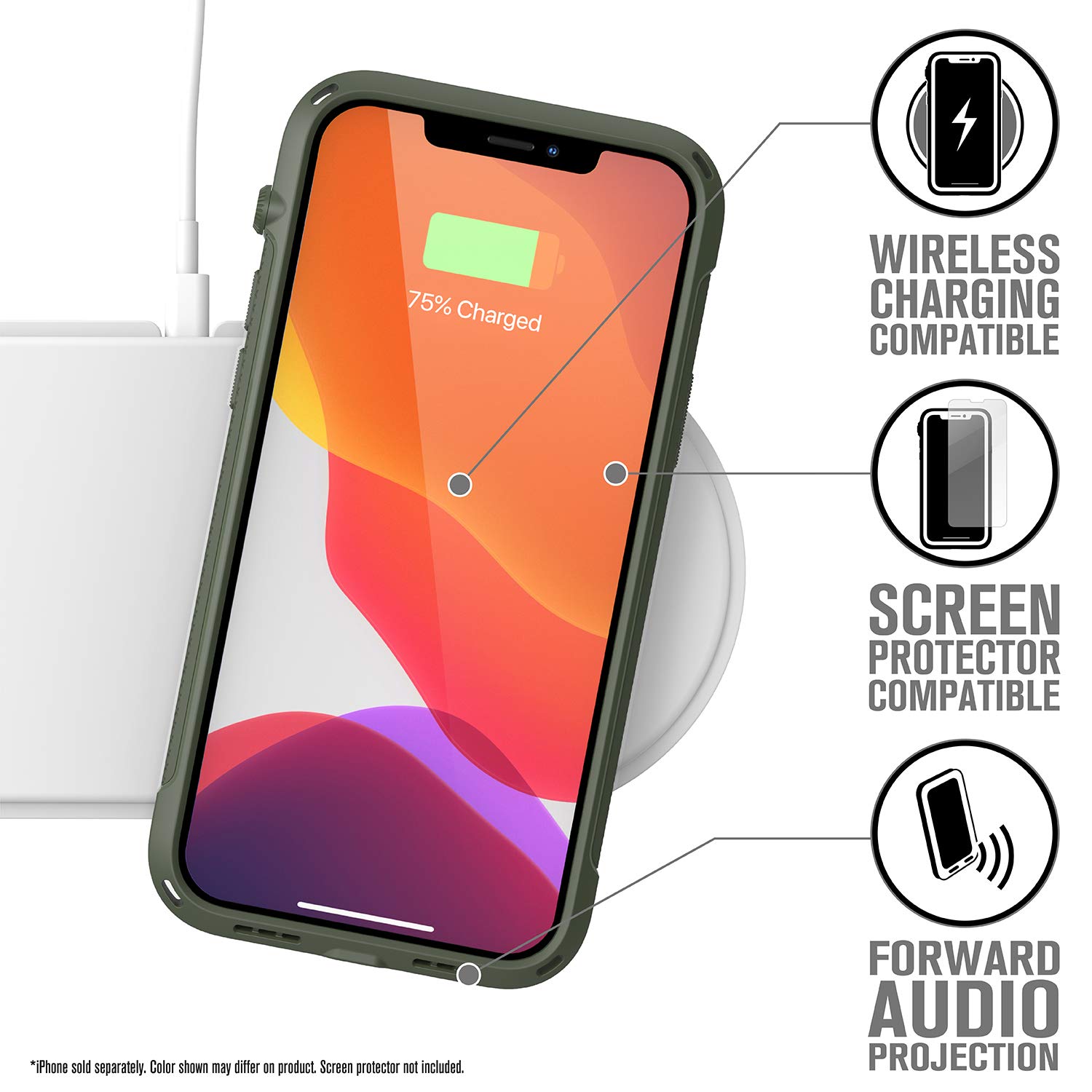 Catalyst Vibe Series iPhone 12/12 Pro Case with Rotating Mute Switch | 10ft Drop Protection | MagSafe Compatible | Crux Accessories System | Army Green - Perfect for Outdoor Adventures & Daily Protection