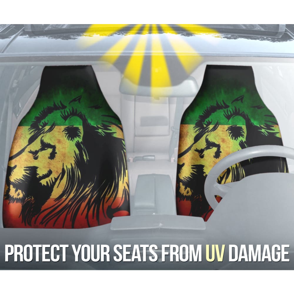 Reggae Rasta Lion Car Seat Covers - Custom Fit for Most Vehicles (2-Piece Set) | Unique Gift for Music Lovers & Car Enthusiasts | Perfect for Road Trips, Daily Commutes & Jamaican-Themed Decor