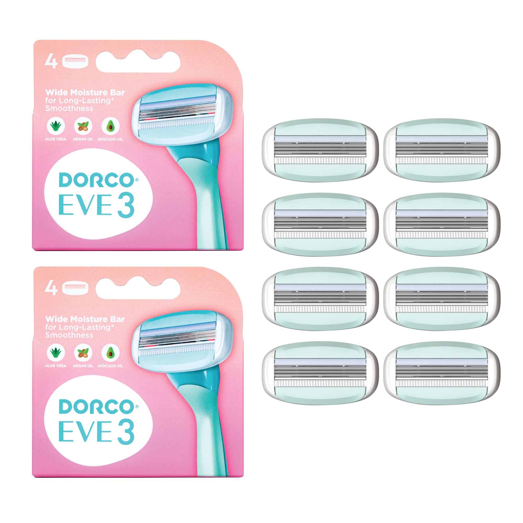 3-Pack Razor Refills with Aloe Vera Moisture Bar - 8 Replacement Blades for Sensitive Skin | No-Handle Cartridge System with 3 Curved Blades | Perfect for Travel, Gym Bags & Quick Shaving at Home