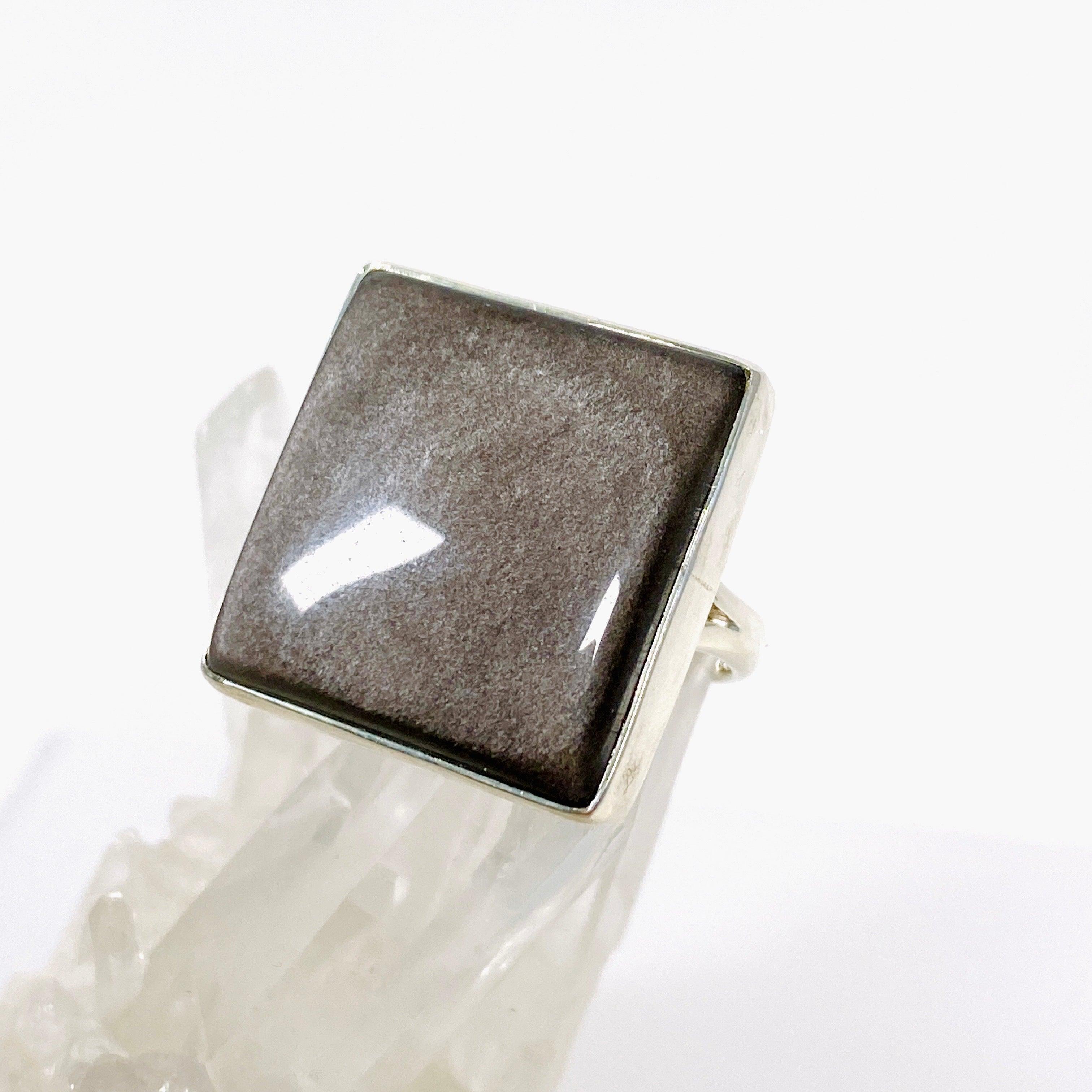 Silver Sheen Obsidian Square Ring Size 11 - KRGJ2921 | Handmade Sterling Silver Jewelry for Men & Women | Perfect for Gifts, Weddings & Special Occasions