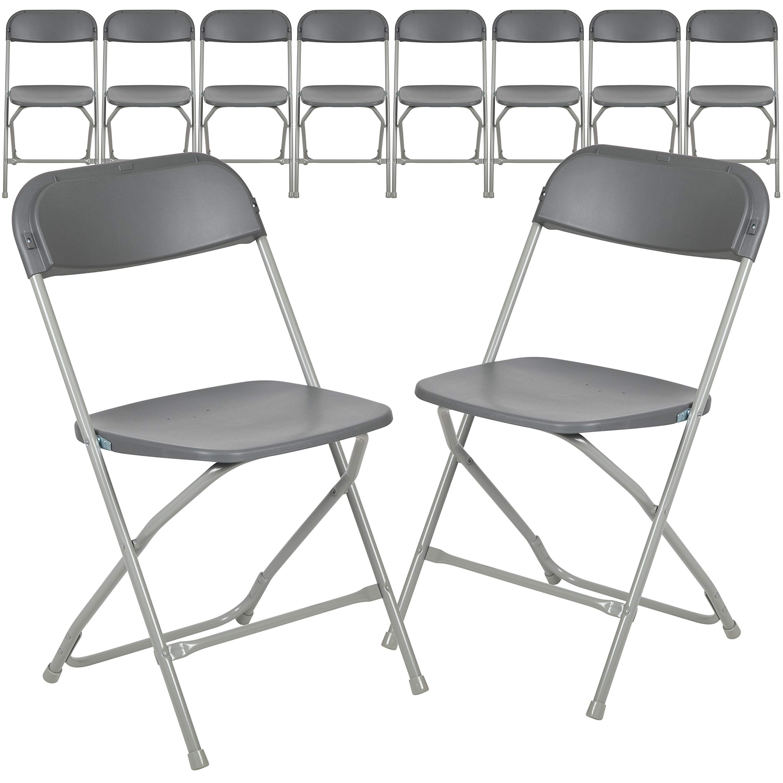 10 Pack Heavy Duty Folding Chairs - 650LB Capacity Grey Plastic Event Chairs - Lightweight Stackable Portable Chairs for Outdoor Parties, Weddings, Picnics & Home Use