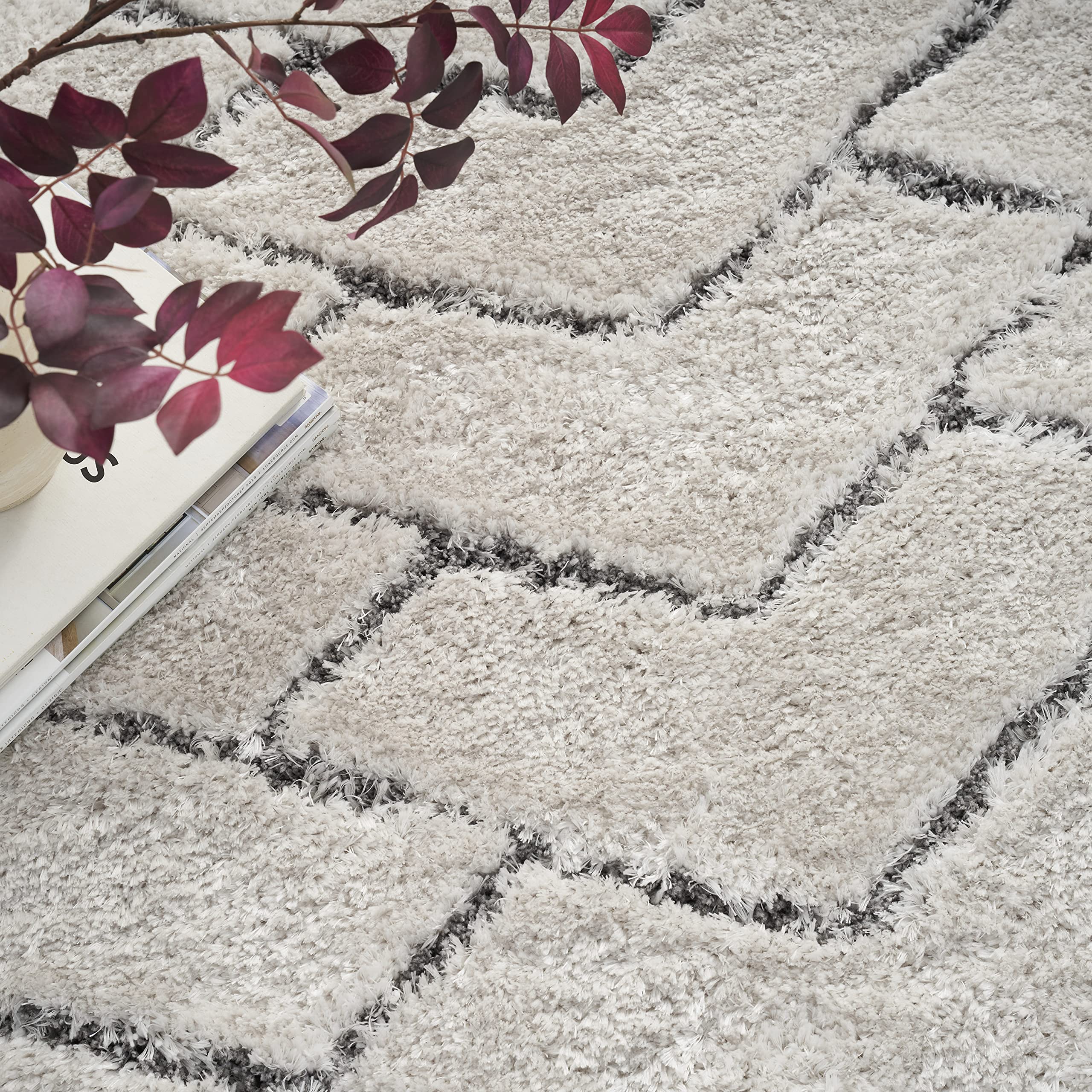 Nourison Luxurious Shag Abstract Ivory/Grey 5'3