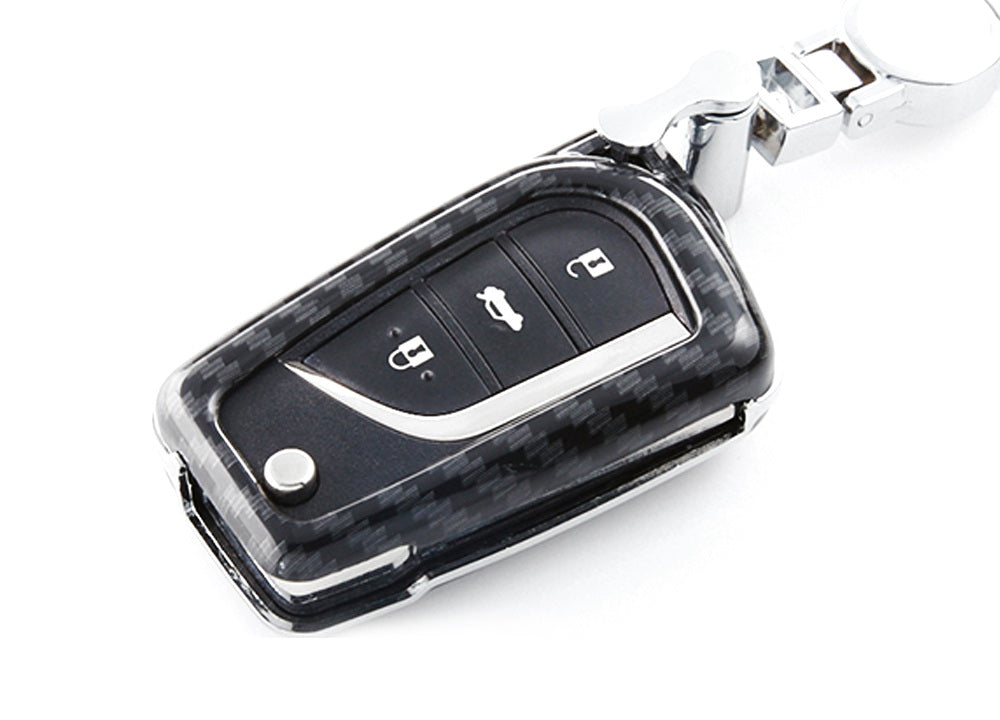 Black Carbon Fiber Key Fob Cover for 2018-2023 Toyota Camry - Flip Blade Key Shell Replacement - Premium Protection & Style Upgrade for Car Keys