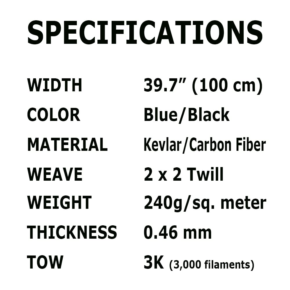 KARBXON Carbon Fiber Aramid Fabric Roll (5ft-10ft Length) - 1 Meter Wide (39.8 in) - 3K Twill Weave - 240g/m² - Blue - High Strength Fiber Cloth for Automotive Repair, Boat Restoration & DIY Projects
