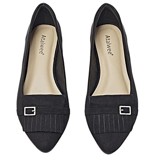 Ataiwee Women's Wide Width Flat Shoes - Classic Pointed Toe Suede Slip On Ballet Flats for Work, Office & Casual Wear | Comfortable & Dressy Soft Sole Shoes for Women