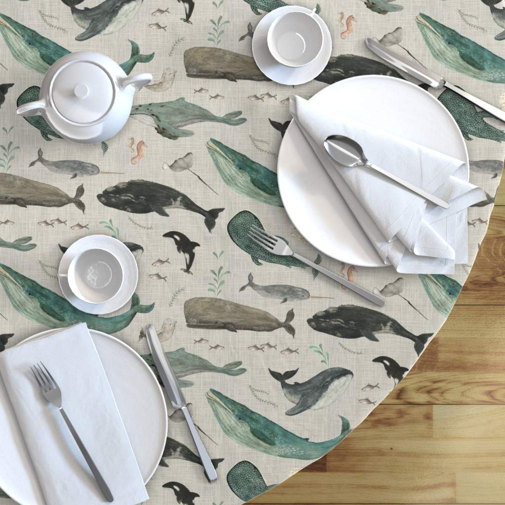 Whale Gray Cotton Sateen Tablecloth 70