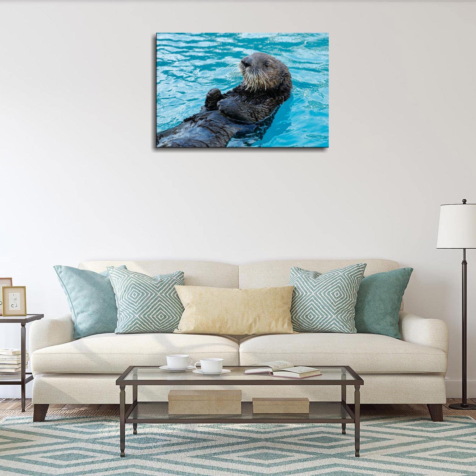 Otter Canvas Prints - Modern Wall Art Decor for Home, Office & Kids Room - Framed Animal Posters 18x12 Inches - Perfect for Living Room, Bedroom & Nursery Decor