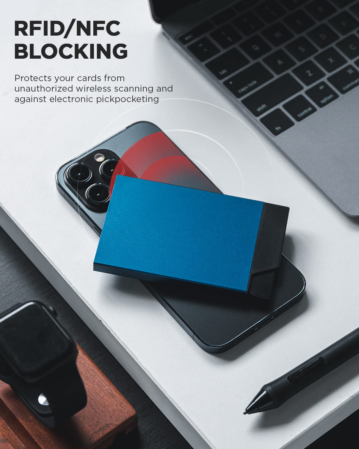 VULKIT RFID Blocking Metal Card Holder - Slim Wallet for Men & Women (Navy) - Perfect for Business & Travel
