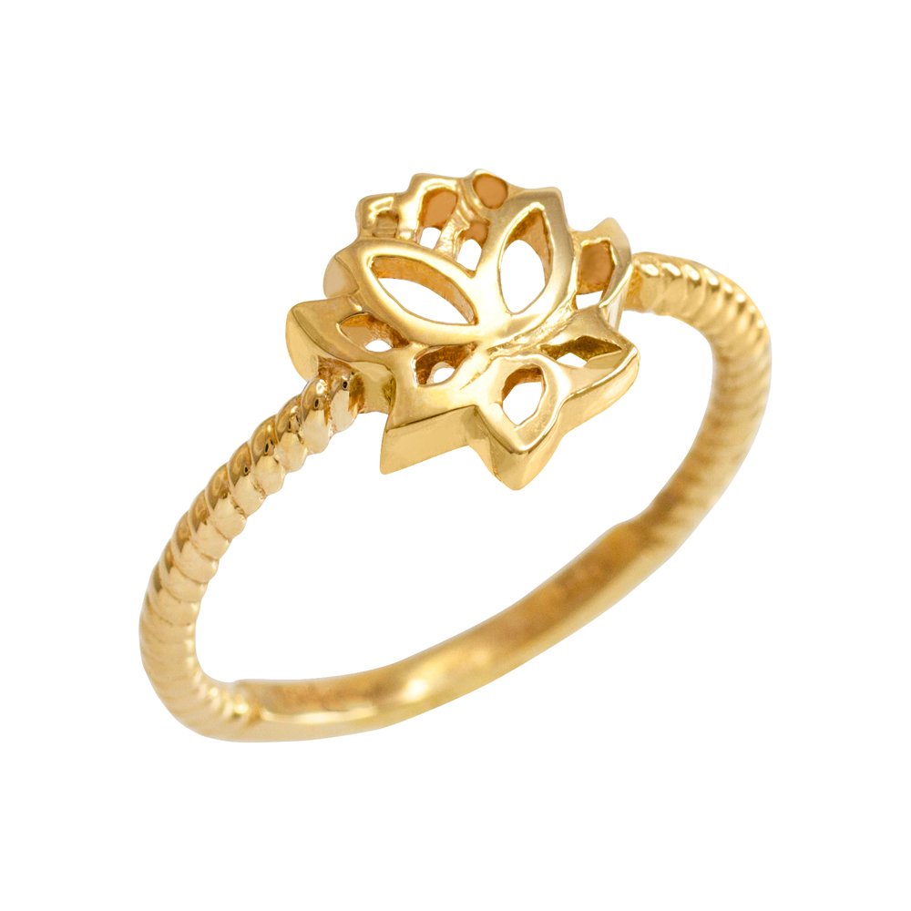 14K Yellow Gold Dainty Beaded Band Lotus Flower Ring for Women - Elegant Stackable Jewelry for Everyday Wear, Wedding, Anniversary & Special Occasions