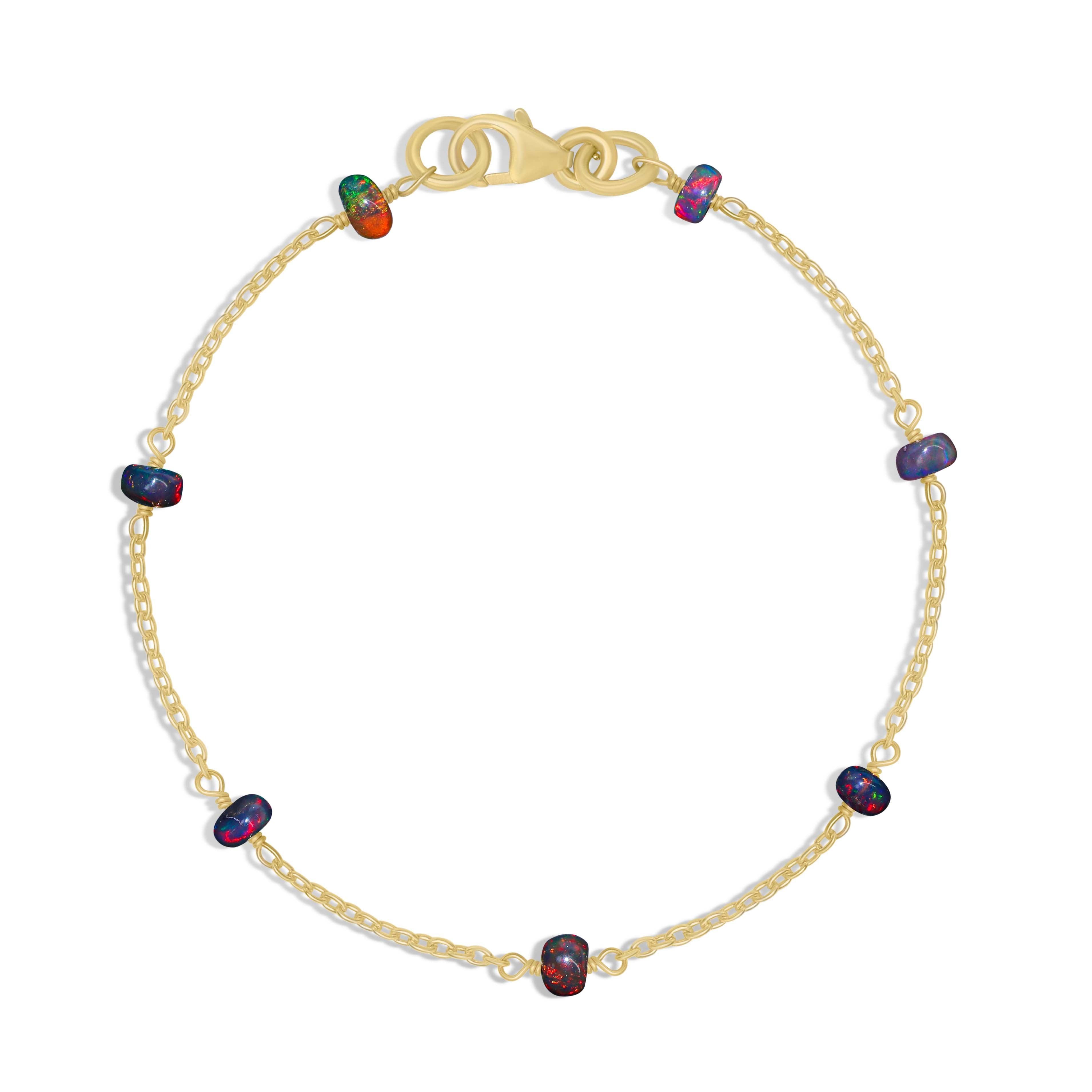 Handmade Black Opal Rondelle Beaded Chain Bracelet for Women - Elegant Boho Jewelry Gift for Birthday, Anniversary & Special Occasions