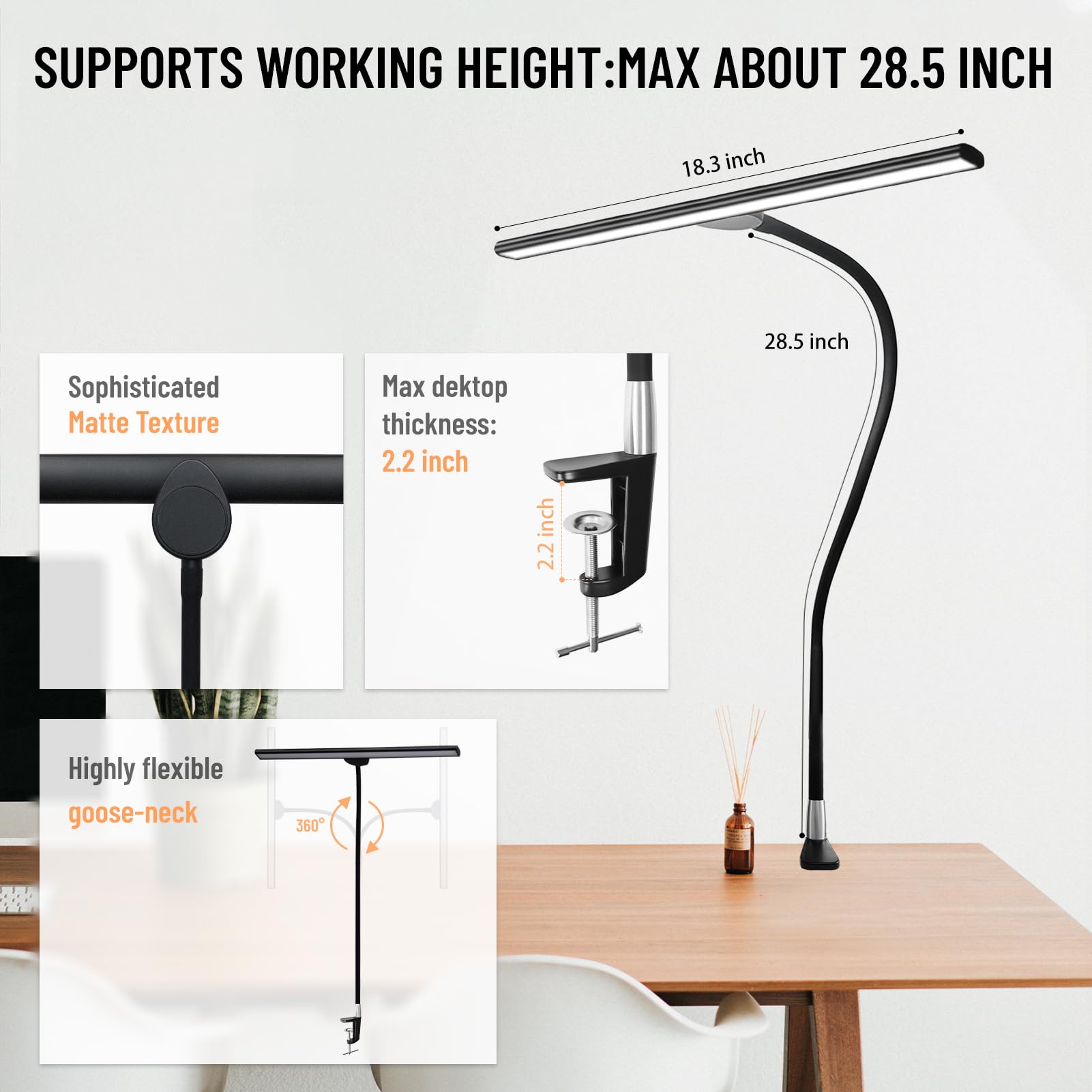 LED Desk Lamp with Clamp - 24W Ultra Bright Eye-Caring Architect Lamp, 30 Lighting Modes & Remote Control - Perfect for Home Office, Studio Work, Reading & Task Lighting