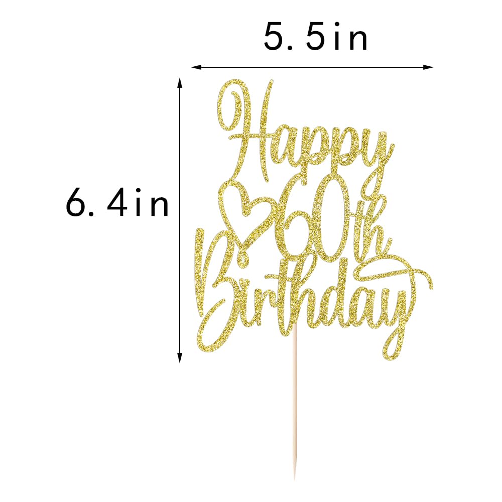 60th Birthday Cake Topper - Gold Glitter 'Cheers to 60 Years' & '60 & Fabulous' Cake Decoration for Anniversary Party | Perfect for 60th Birthday Celebrations, Retirement Parties & Milestone Events