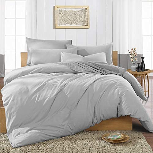Luxury 3-Piece Duvet Cover Set - 1000 Thread Count 100% Certified Giza Cotton | Hotel Quality, Breathable & Ultra Soft | Zipper Closure with Corner Ties (King 104x90, Silver Grey) - Perfect for Master Bedrooms, Guest Rooms & Upscale Hotels