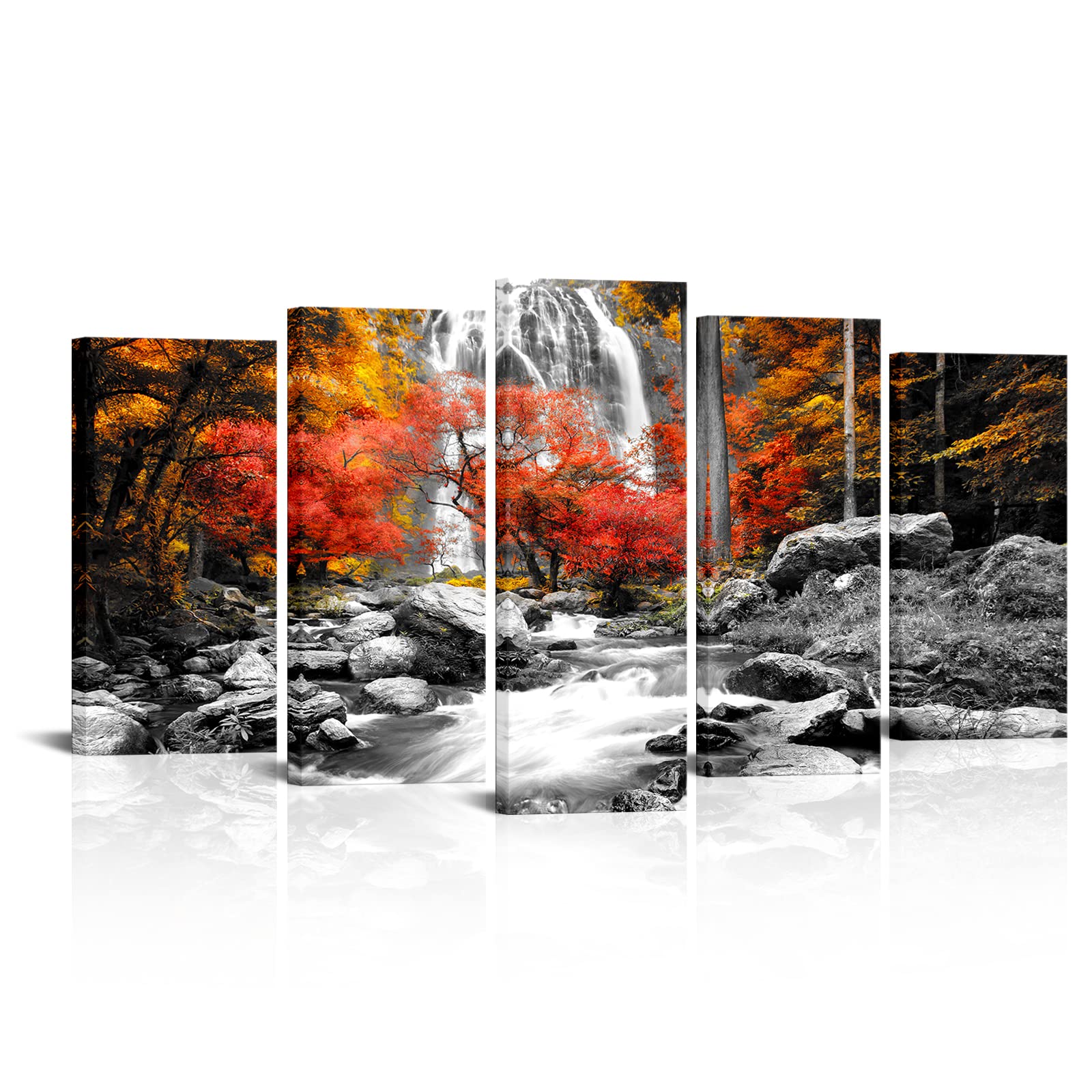 5-Piece Autumn Wall Art Set - Nature Landscape Framed Pictures for Fall Room Decor (60x32 Inches) - Perfect for Living Room, Bedroom & Office