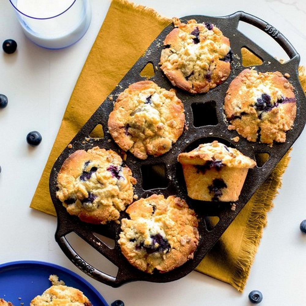Premium Cast Iron Muffin Pan - 12.6 x 7 Inch (32 x 18cm) Non-Stick Baking Tray for Cupcakes, Muffins & Brownies - Perfect for Home Baking, Parties & Holiday Treats