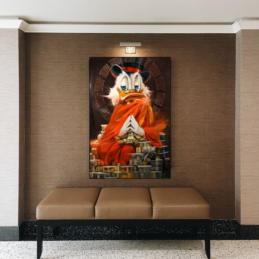 Scrooge McDuck Money Bank Millionaire Canvas Wall Art - Disney DuckTales Inspired Decor for Home Office, Kids Room & Collector's Display
