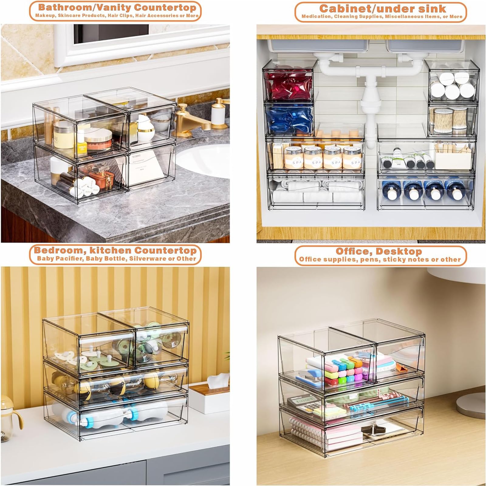 6 Pack Clear Stackable Storage Drawers - 4.4
