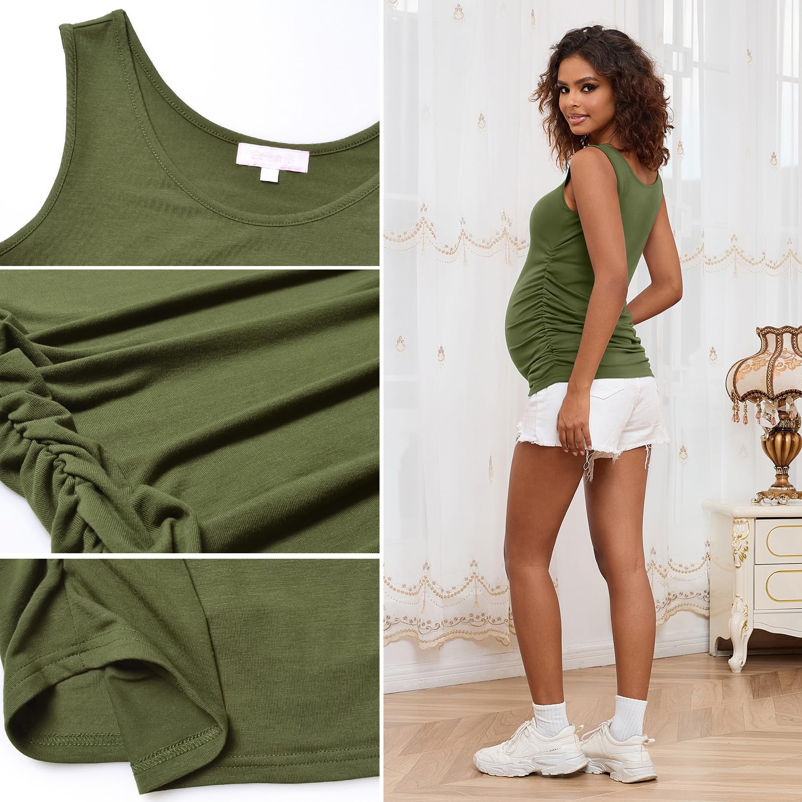 Women's Maternity Tank Tops - Ruched Sleeveless Basic Pregnancy Shirts & Nursing Tops | Comfortable Maternity Tees for Everyday Wear, Nursing, and Pregnancy Photos