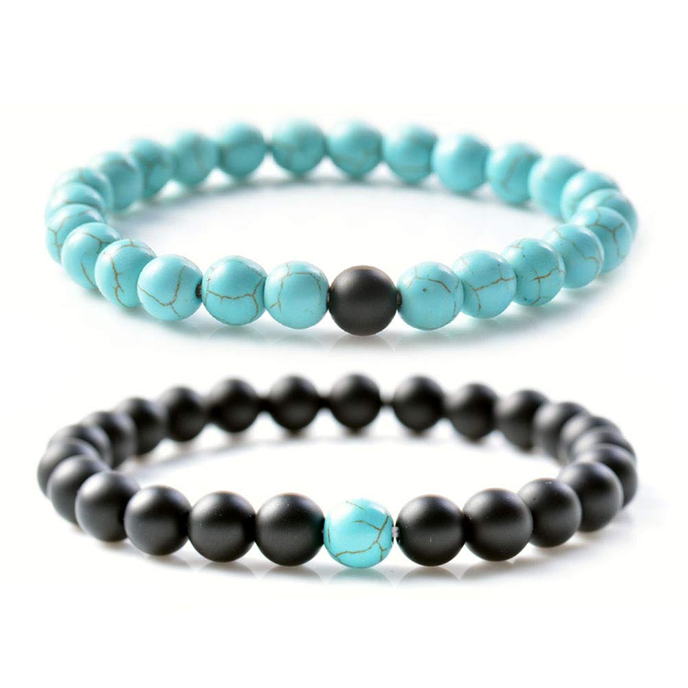 His and Her Couple Distance Bracelets - Healing Energy Balance Stone Beads Bracelet Set for Couples (Pack of 2) - Perfect for Long Distance Relationships, Anniversaries & Romantic Gifts