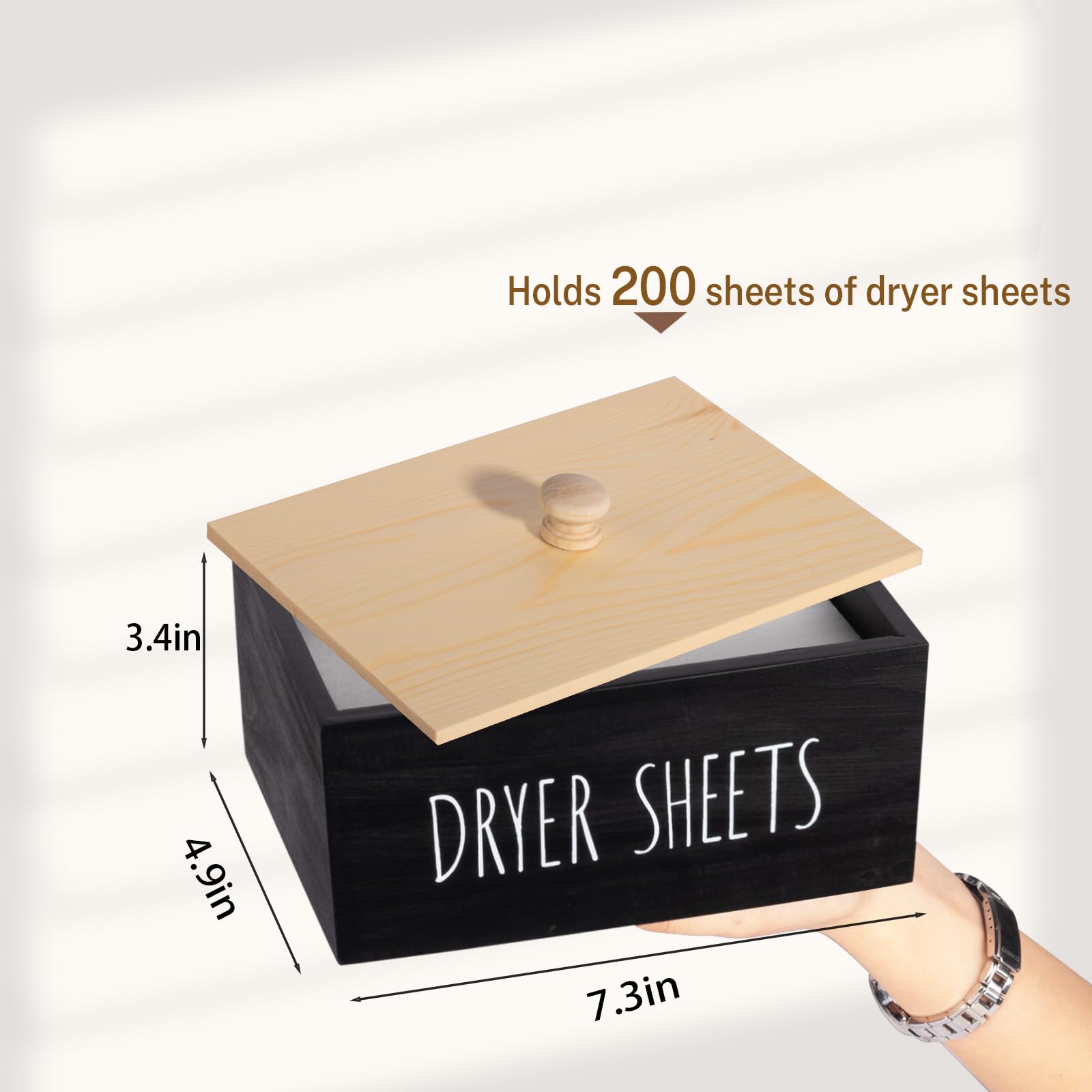 Zoocatia Wooden Laundry Room Organizer - Detergent Dispenser & Dryer Sheet Holder with Lid for Dryer Balls, Pods, and Supplies | Black Storage Box for Closet, Laundry Area, and Home Organization