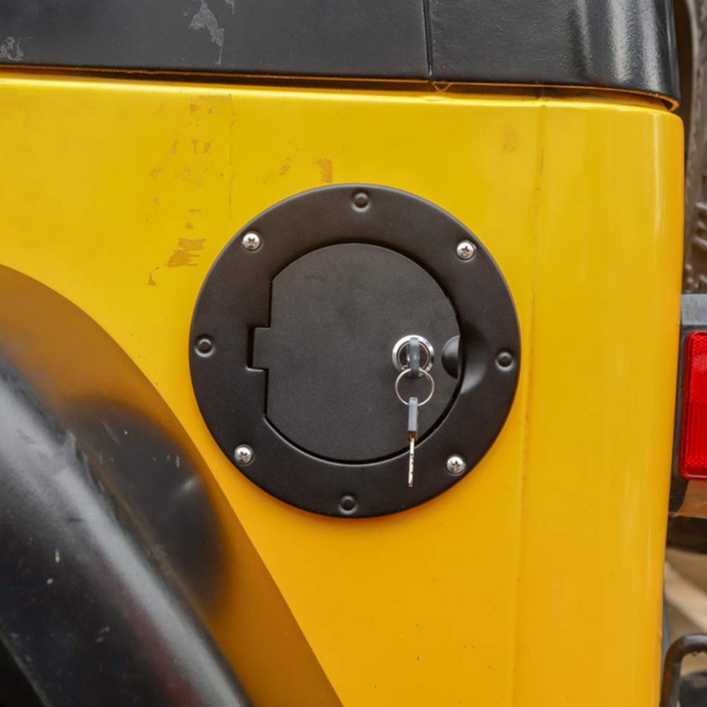 Locking Gas Cap Cover for Jeep Wrangler JK JKU 2007-2017 - Black Fuel Filler Tank Door Accessories (Fits Sport, Rubicon, Sahara Models) - Secure Anti-Theft Protection for Off-Road Adventures & Daily Commuting