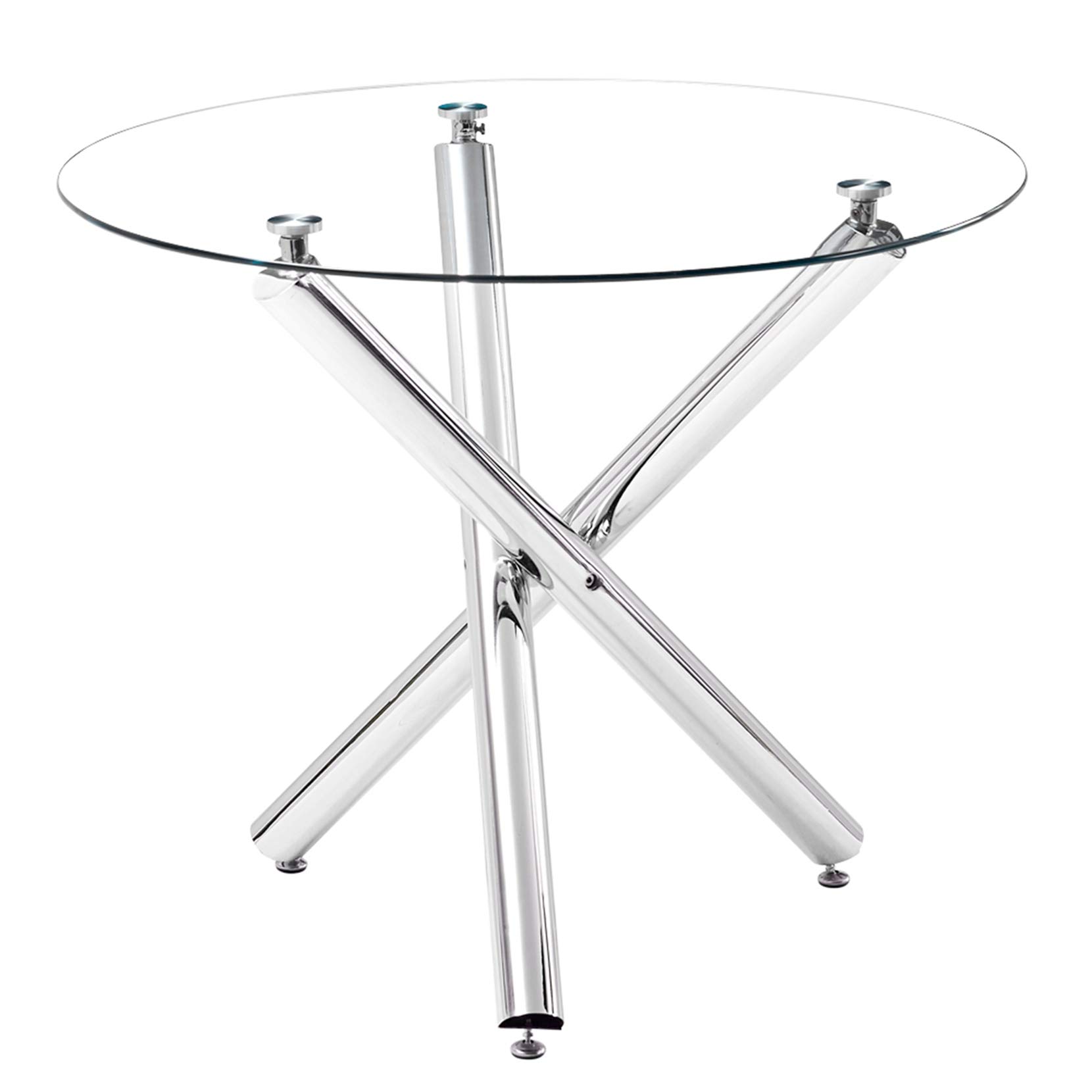 90x75cm Round Tempered Glass Dining Table - Modern Kitchen & Small Space Furniture for Dining Room, Breakfast Nook, Apartment Living | Scratch-Resistant & Easy Clean