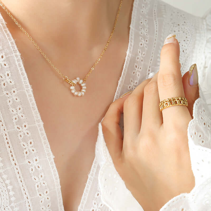 18K Gold Freshwater Pearl Link Chain Necklace for Women - Elegant Layered Jewelry Gift for Wedding, Anniversary & Special Occasions
