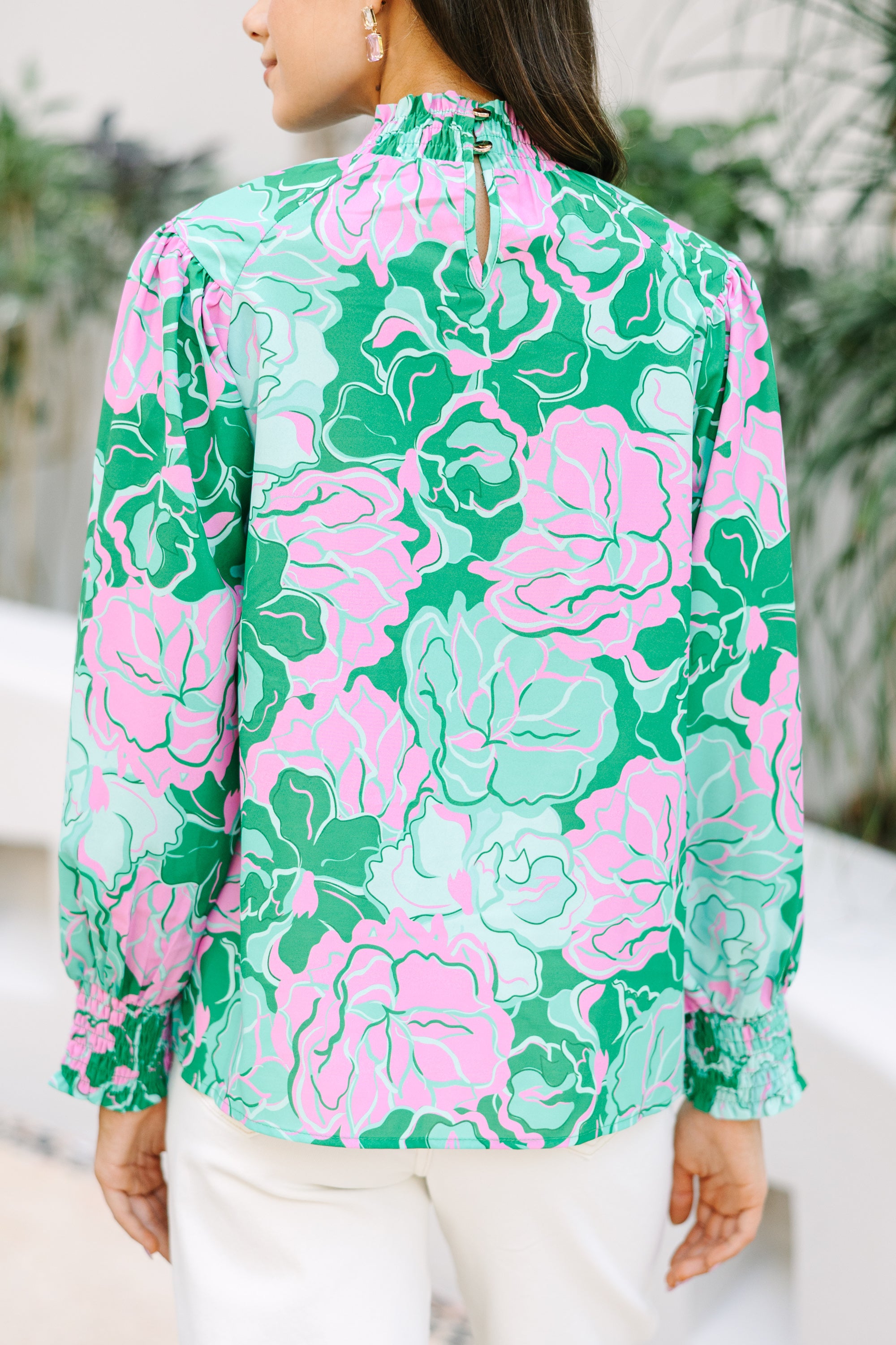 Elegant Green Floral Blouse for Women - Stylish Spring Summer Tops - Perfect for Office, Date Night & Outdoor Events