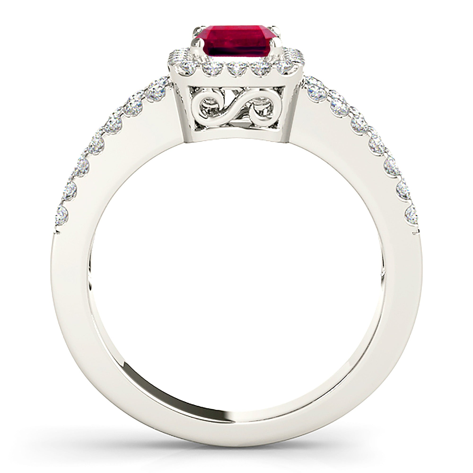 1.20 Carat Genuine Emerald Cut Ruby Ring with Halo & Split Diamond Shank – Elegant Engagement, Anniversary Gift for Women