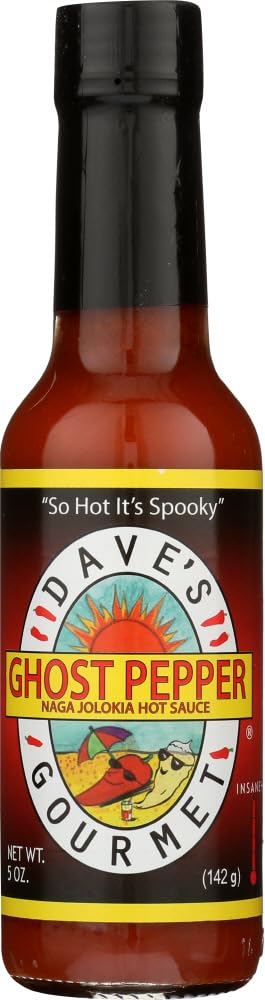 Dave's Gourmet Ghost Pepper Jolokia Hot Sauce - Ultra Spicy & Flavorful - Perfect for Tacos, Wings & BBQ - 5oz Bottle (Pack of 1) - Ideal for Heat Lovers & Gourmet Cooking