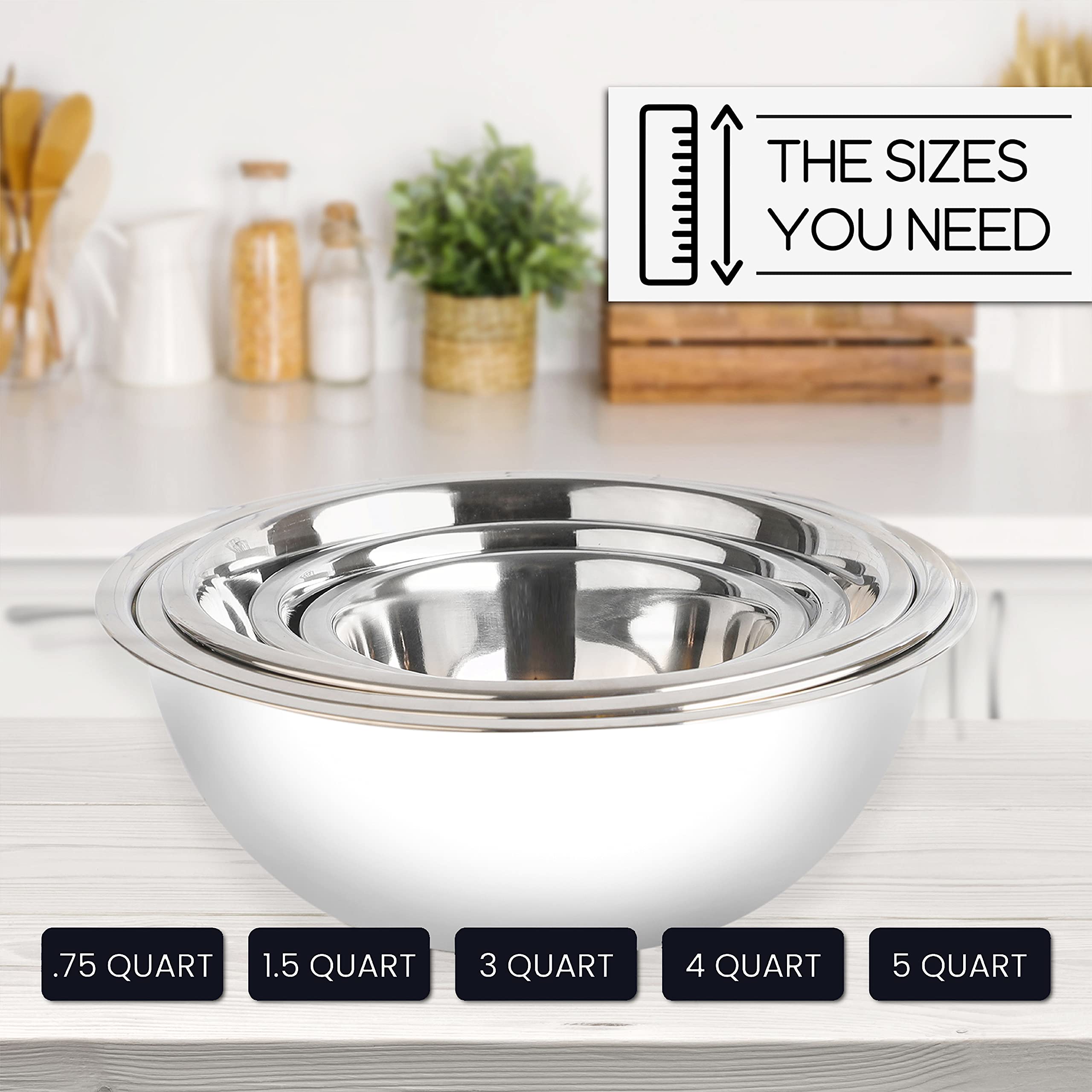 WHYSKO Stainless Steel Mixing Bowls Set - 5-Piece Heavy Duty Meal Prep Bowls for Kitchen, Refrigerator & Food Storage | Eco-Friendly, Reusable & Durable (White) | Perfect for Meal Prepping, Baking, Mixing & Organizing Ingredients