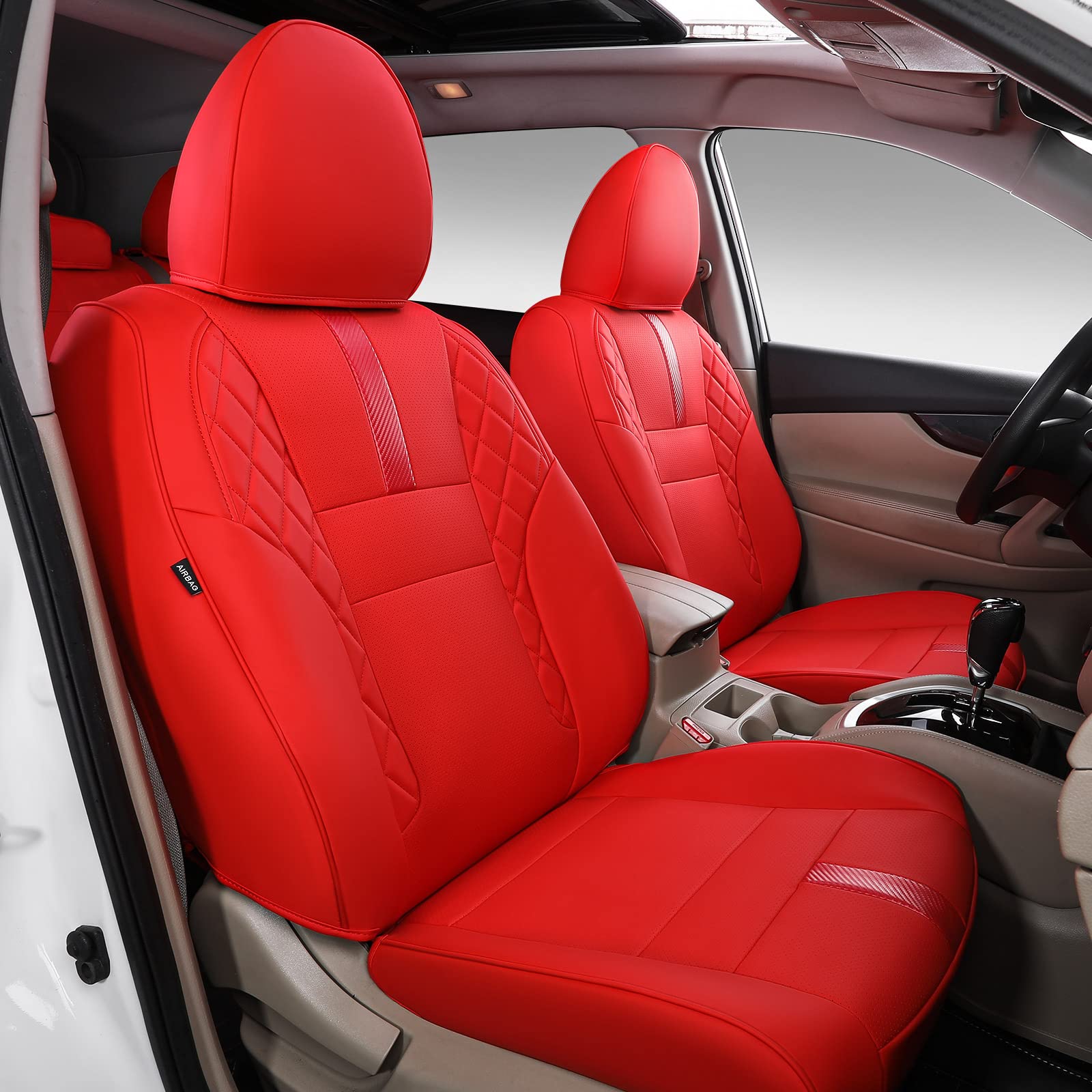 Premium PU Leather Car Seat Covers for 2017-2019 Nissan Rogue - Front & Back Custom Fit (Hybrid & Sport Models) - Red Color - Durable Protection & Comfort for Daily Commute & Road Trips