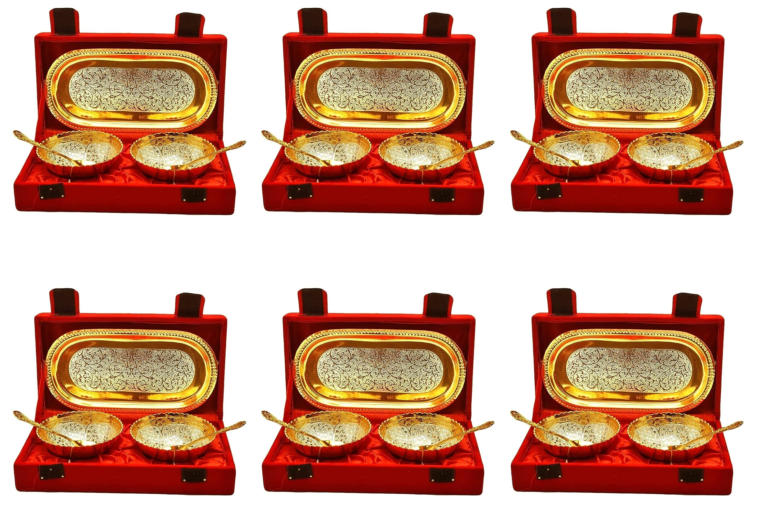 Premium Gold & Silver Plated Bowl Spoon Tray Set - Elegant 6-Piece Gift Set for Diwali, Housewarming, Wedding & Special Occasions - Perfect for Festive Dining, Home Decor & Thoughtful Gifting