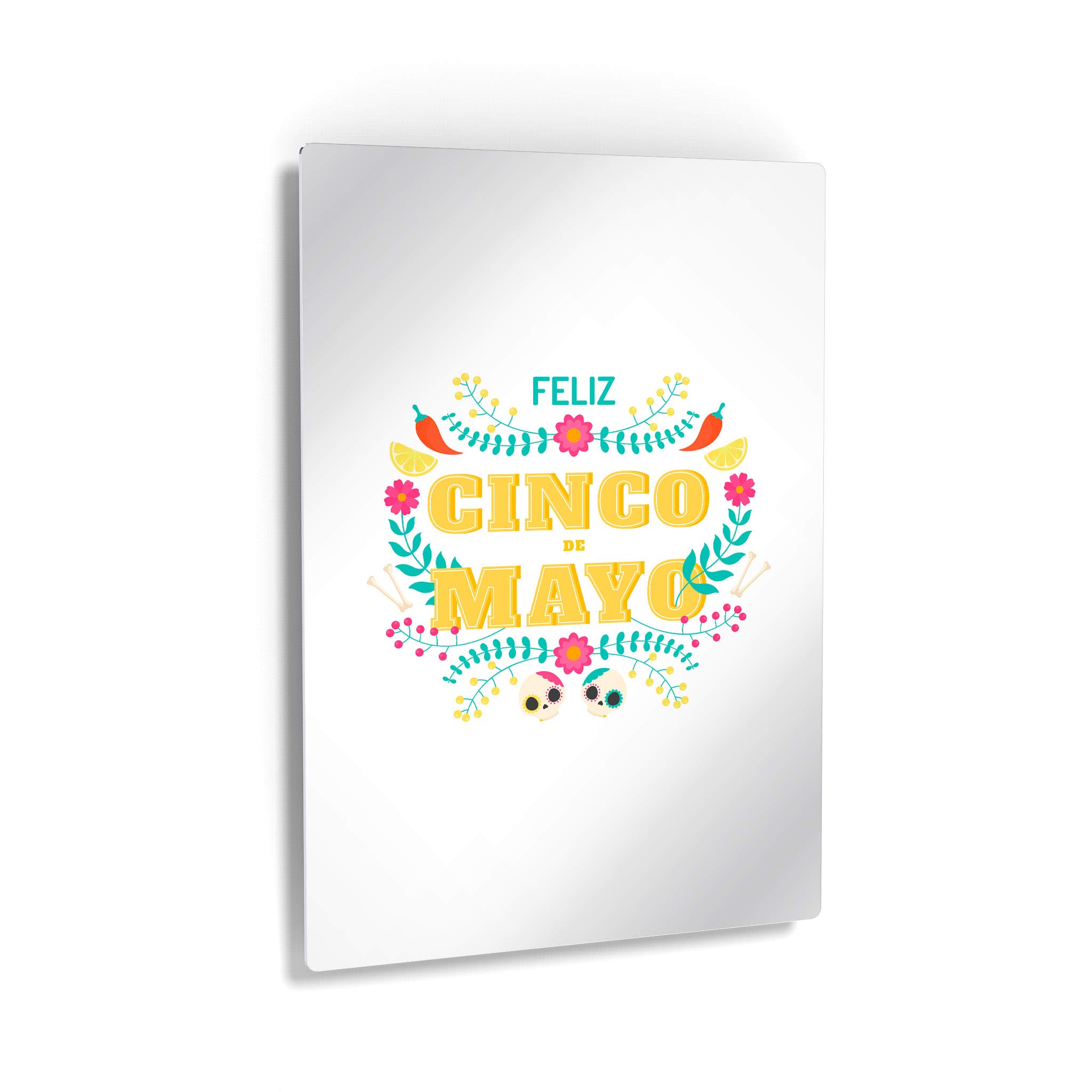 Feliz Cinco De Mayo Vintage Metal Print - Sugar Skulls & Flowers Day of The Dead Wall Art - Mexican Home Decor for Living Room & Bedroom - Ready to Hang 40x30 - Made in USA | Perfect for Hispanic Heritage Month & Cultural Celebrations