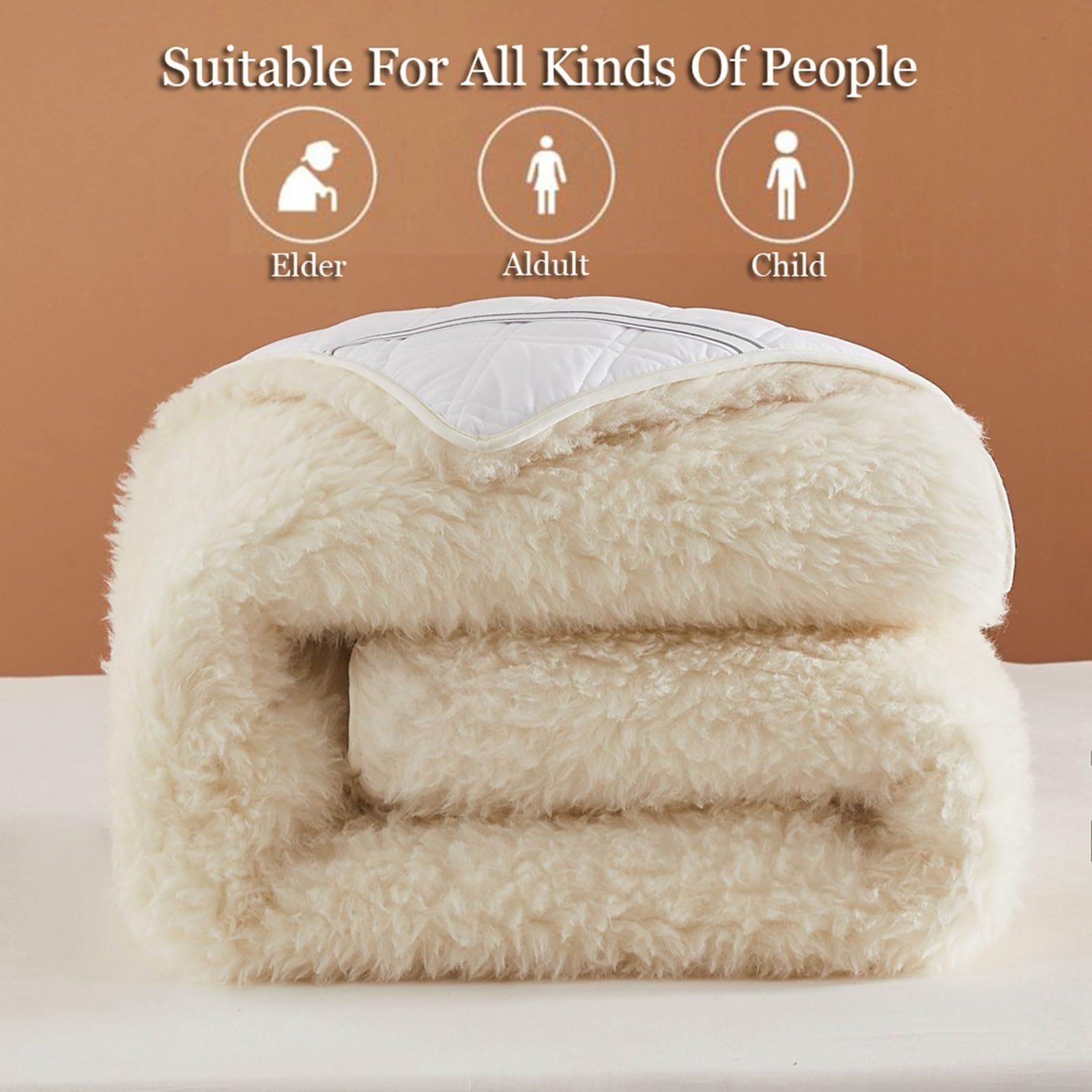 Premium Twin Size Australian Pure Sheep Wool Fleece Mattress Cover - Breathable All-Season Wool Mattress Protector & Bed Topper (71