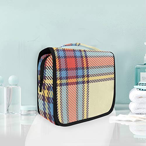 Colorful Striped Plaid Makeup Bag - Portable Travel Cosmetic Organizer with Hanging Hook for Toiletries | Perfect for Travel, Gym, and Daily Use