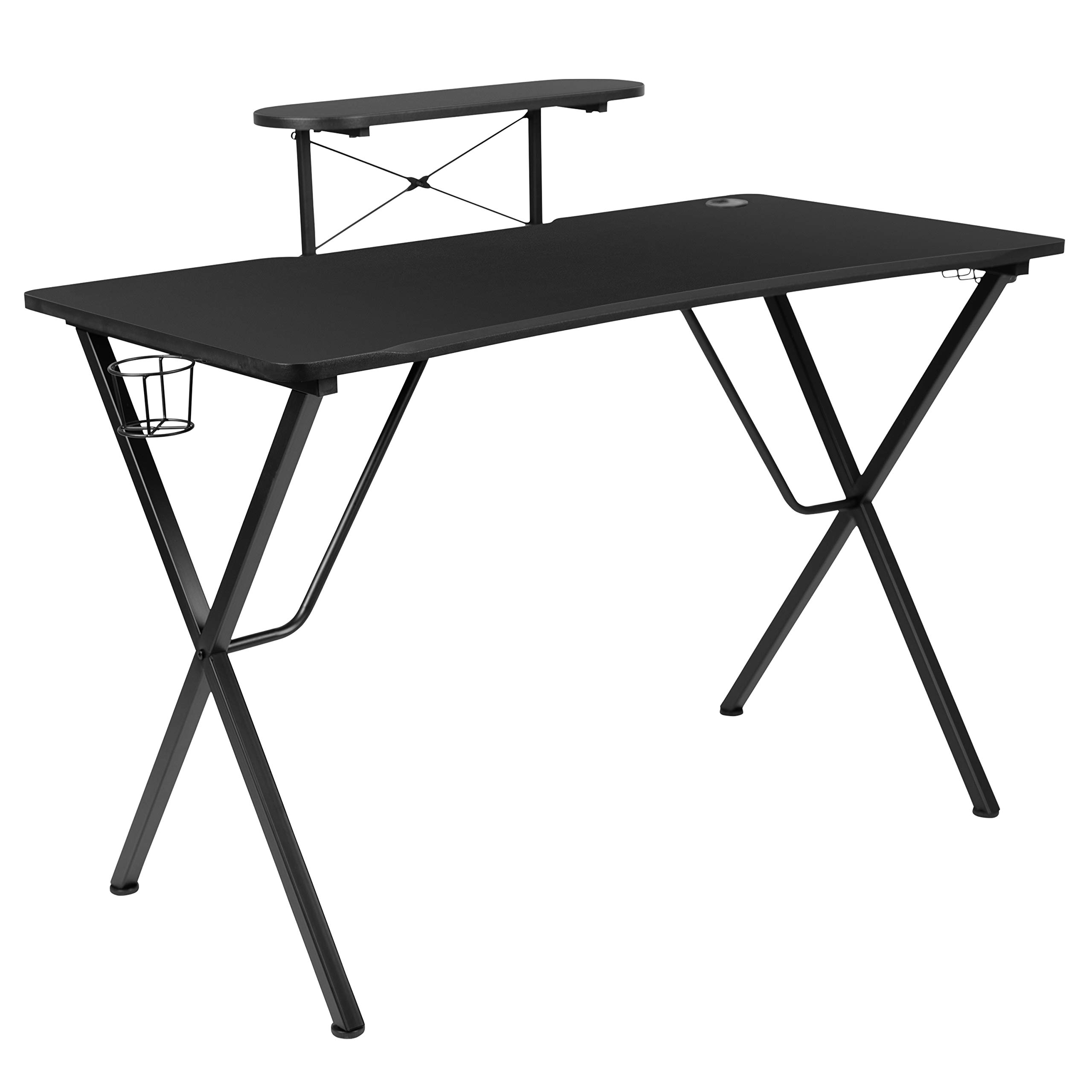 Flash Furniture Black Gaming Desk & Pink/Black Racing Chair Set with Cup Holder, Headphone Hook & Monitor Stand - Ergonomic Computer Workstation for Gamers & Home Office Use