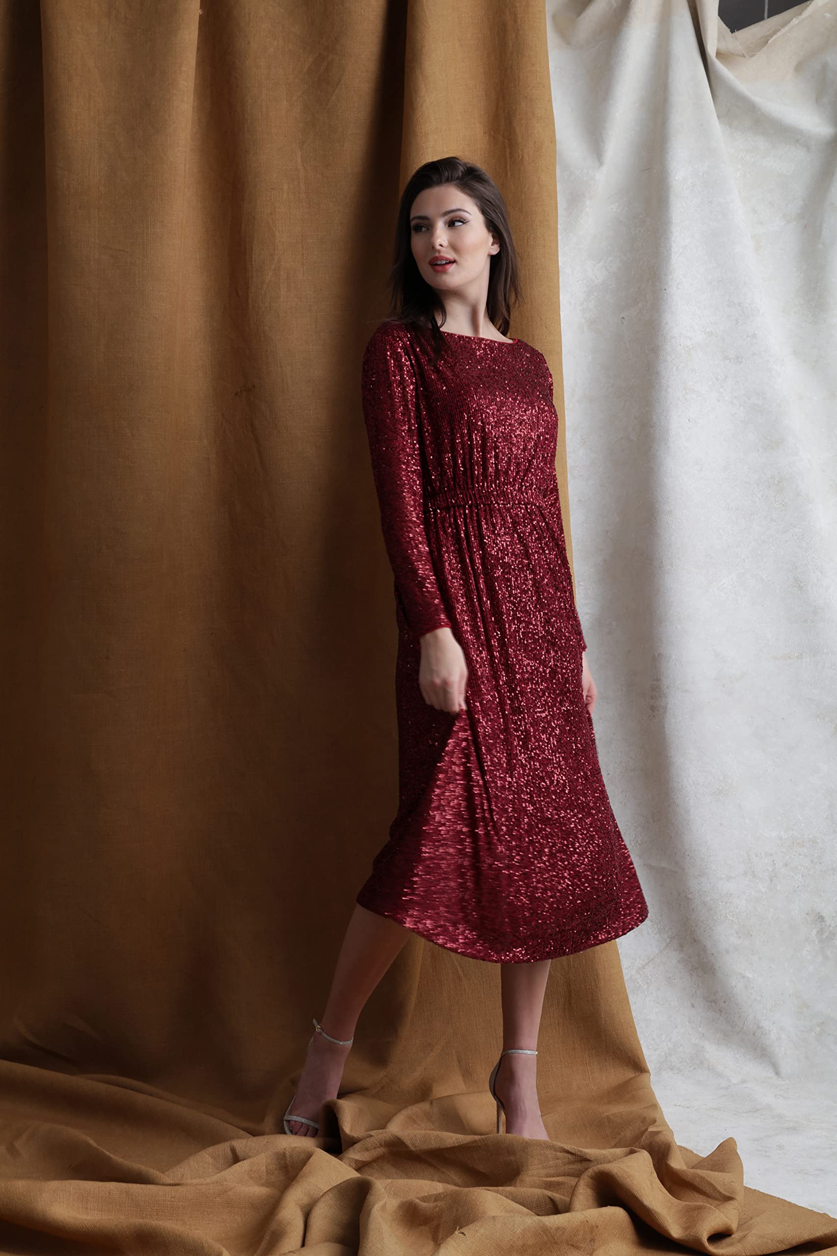 Maggy London Women's Midi Dress - Boat Neck Long Sleeve for Work & Events