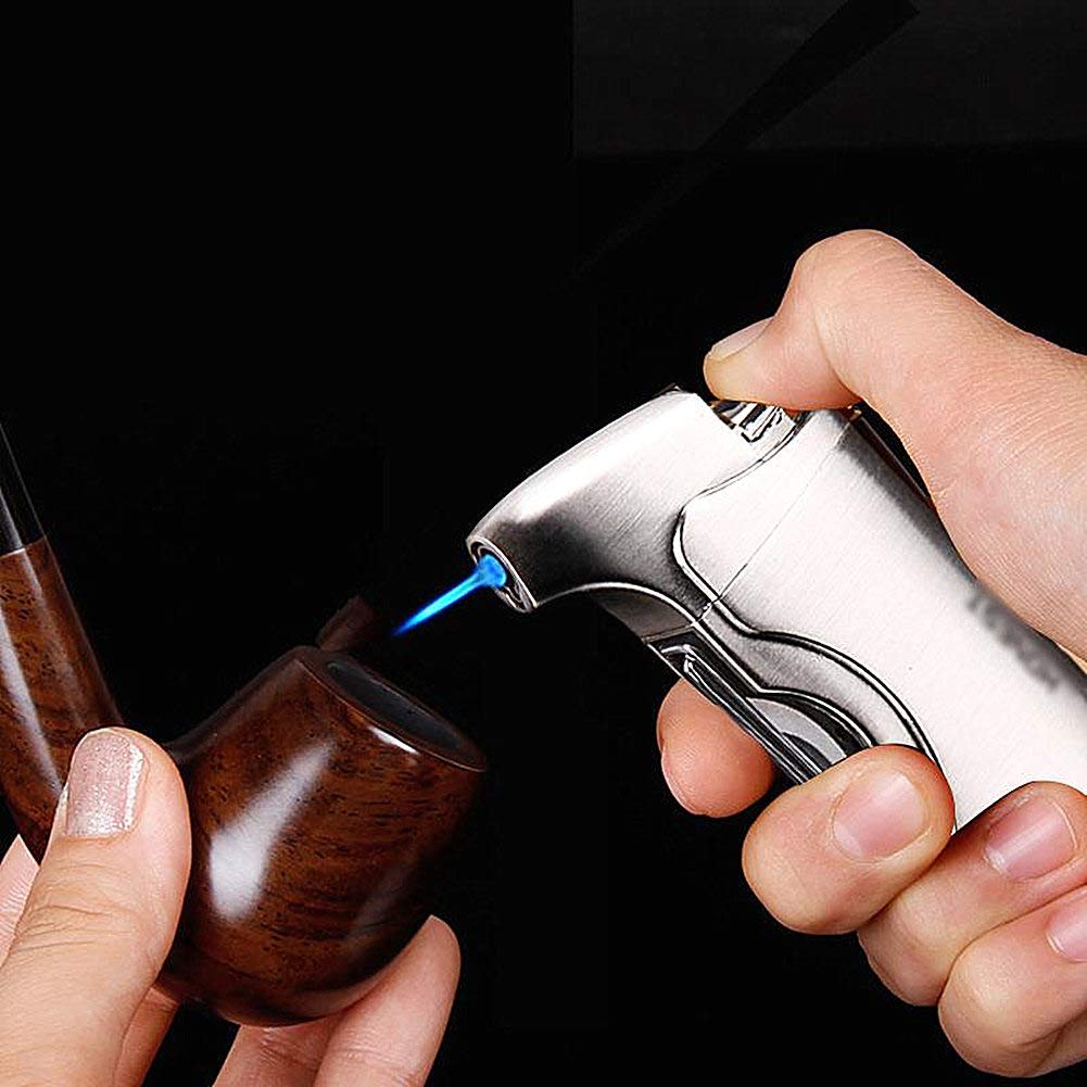 5-in-1 Windproof Refillable Lighter with Pipe Cleaner - for Cigarettes, Cigars & Pipes (Gray)