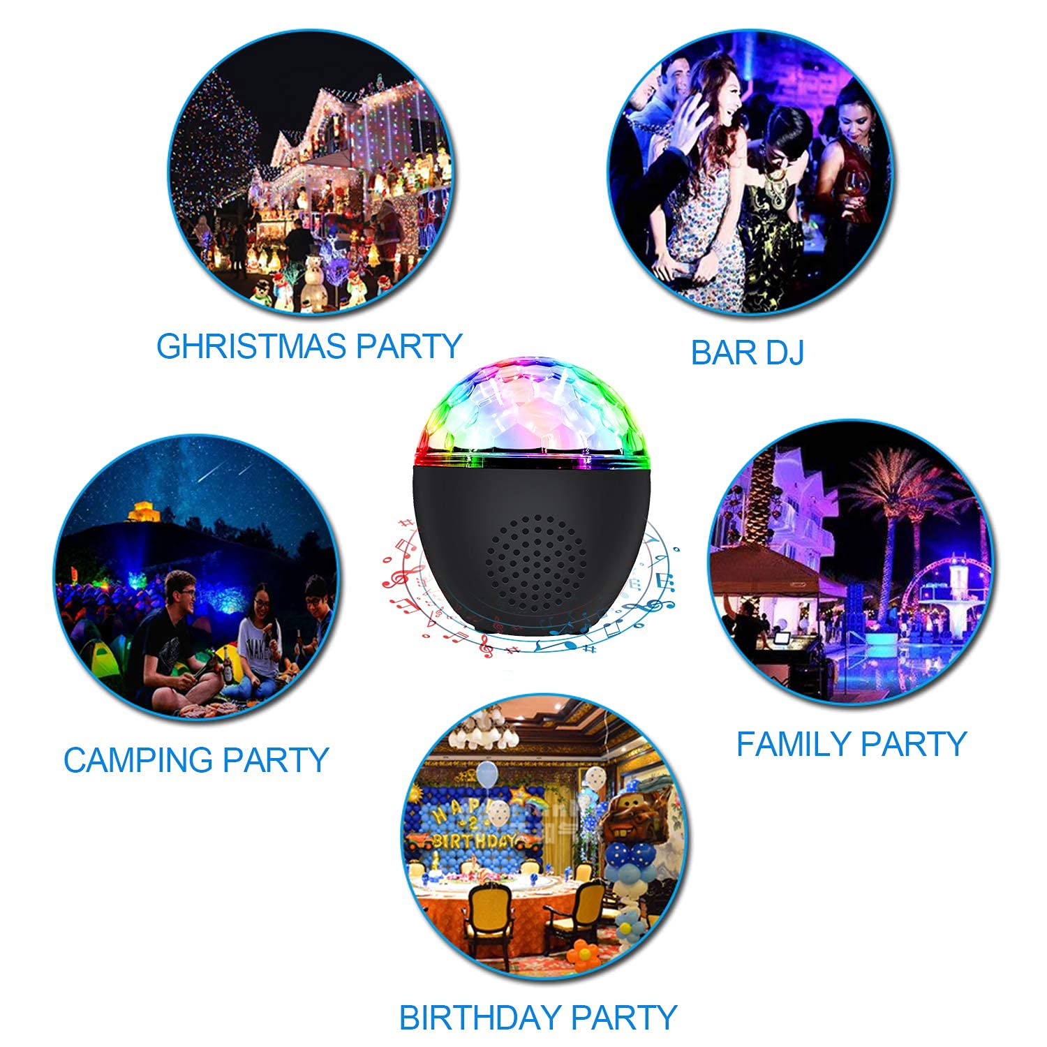 Portable Bluetooth Disco Ball with Remote Control - Sound Activated DJ Strobe Light for Dance Parties, Birthday Celebrations & Room Decor | Perfect for Christmas, Nightclubs, Home Parties & Events