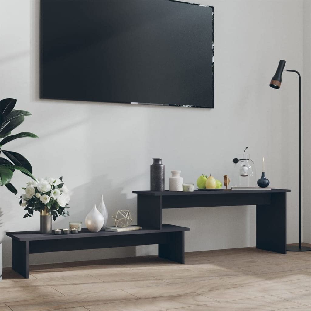 Modern Extendable TV Stand with Open Shelves - Wooden TV Console Media Center for Living Room & Bedroom - Gray Entertainment Storage Desk | Perfect for Small Spaces & Home Theater Setups